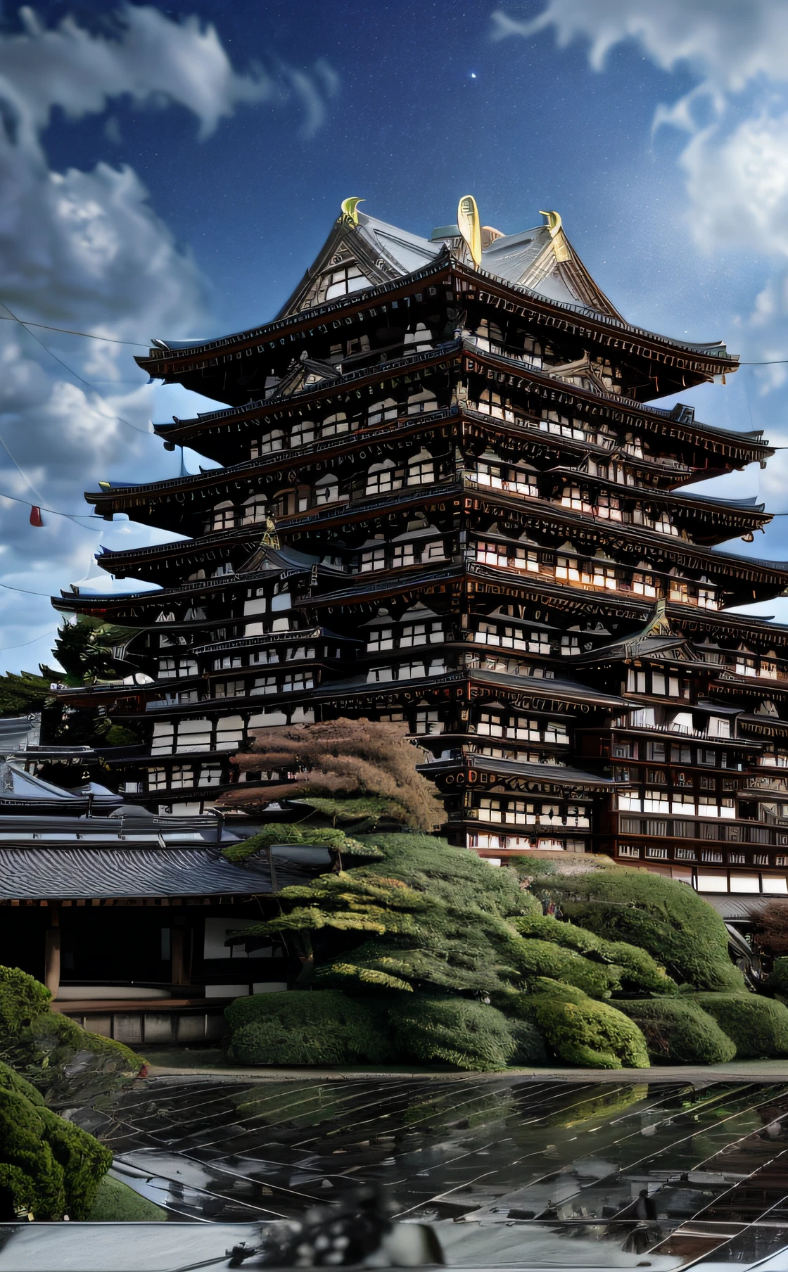 ​masterpiece、top-quality、hightquality、the Extremely Detailed CG Unity 8K Wallpapers、Warring states period　ighly detailed、Nagoya Castle、Himeji Castle、Kumamoto Castle、Egret City、Edo Castle、Japan castle、outside of house、Skysky、​​clouds、natta、No humans、mont、jpn, moonlights, cinemagraph, landscapes, Eau, The tree, dark sky, falls, cliff, naturey, lake, a river, cloudy ash sky, awardwinning photo, bokeh dof, depth of fields, nffsw, bloom, chromatic abberation, Photorealsitic, ighly detailed, Trending on ArtStation, CGsociety Trends、Complex and、in detail、Dramatic and、