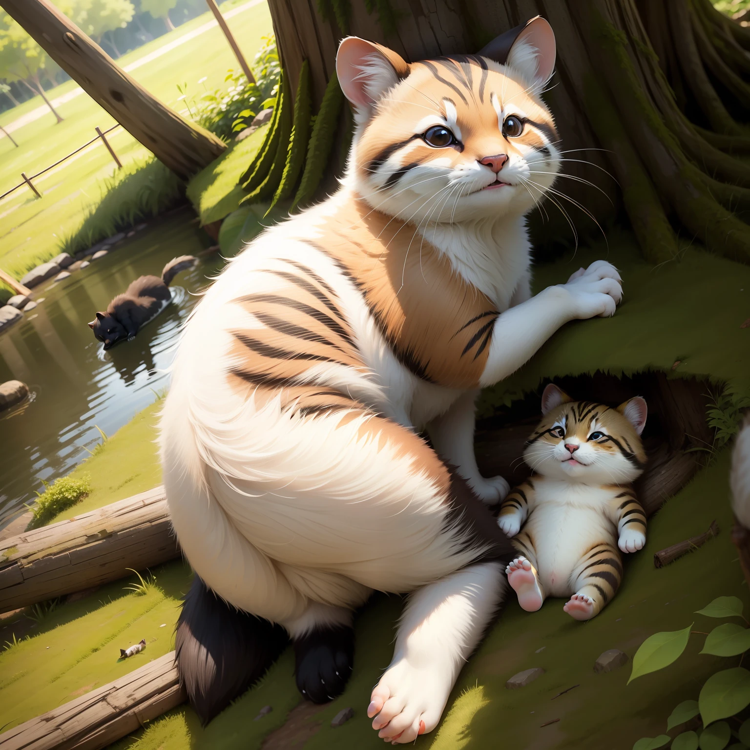 Beaver cat，White calves and feet，There is a small patch of tanuki on the back of the right front leg，Age 