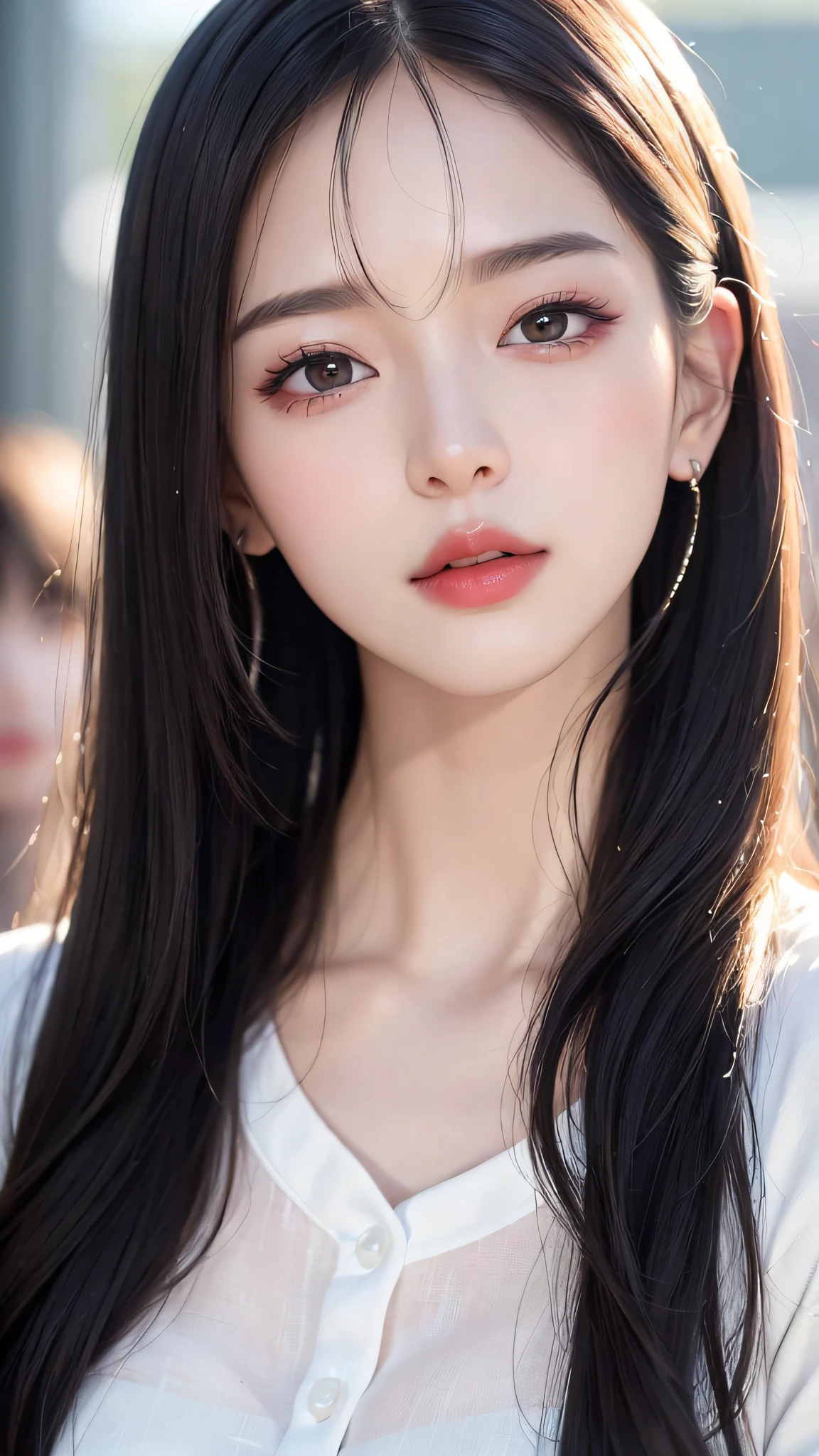 (8k, RAW photo, photorealistic:1.25) ,( lip gloss, eyelashes, glossy finish, glossy skin, best quality, super high resolution, depth of field, chromatic aberration, caustics, wide light, natural shadow, Kpop idol) look with serenity and goddess-like bliss to the spectators,