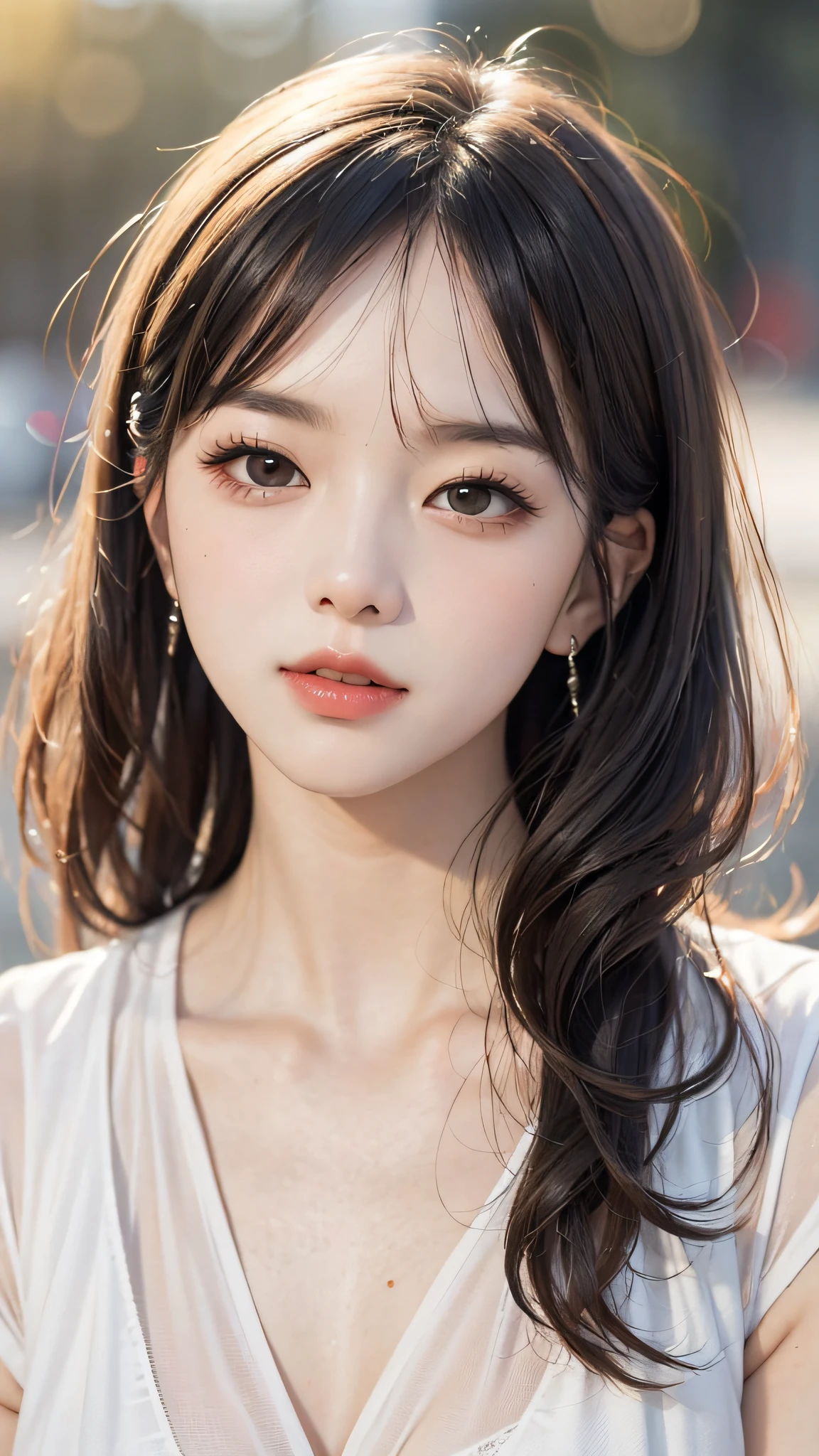 (8k, RAW photo, photorealistic:1.25) ,( lip gloss, eyelashes, glossy finish, glossy skin, best quality, super high resolution, depth of field, chromatic aberration, caustics, wide light, natural shadow, Kpop idol) look with serenity and goddess-like bliss to the spectators,