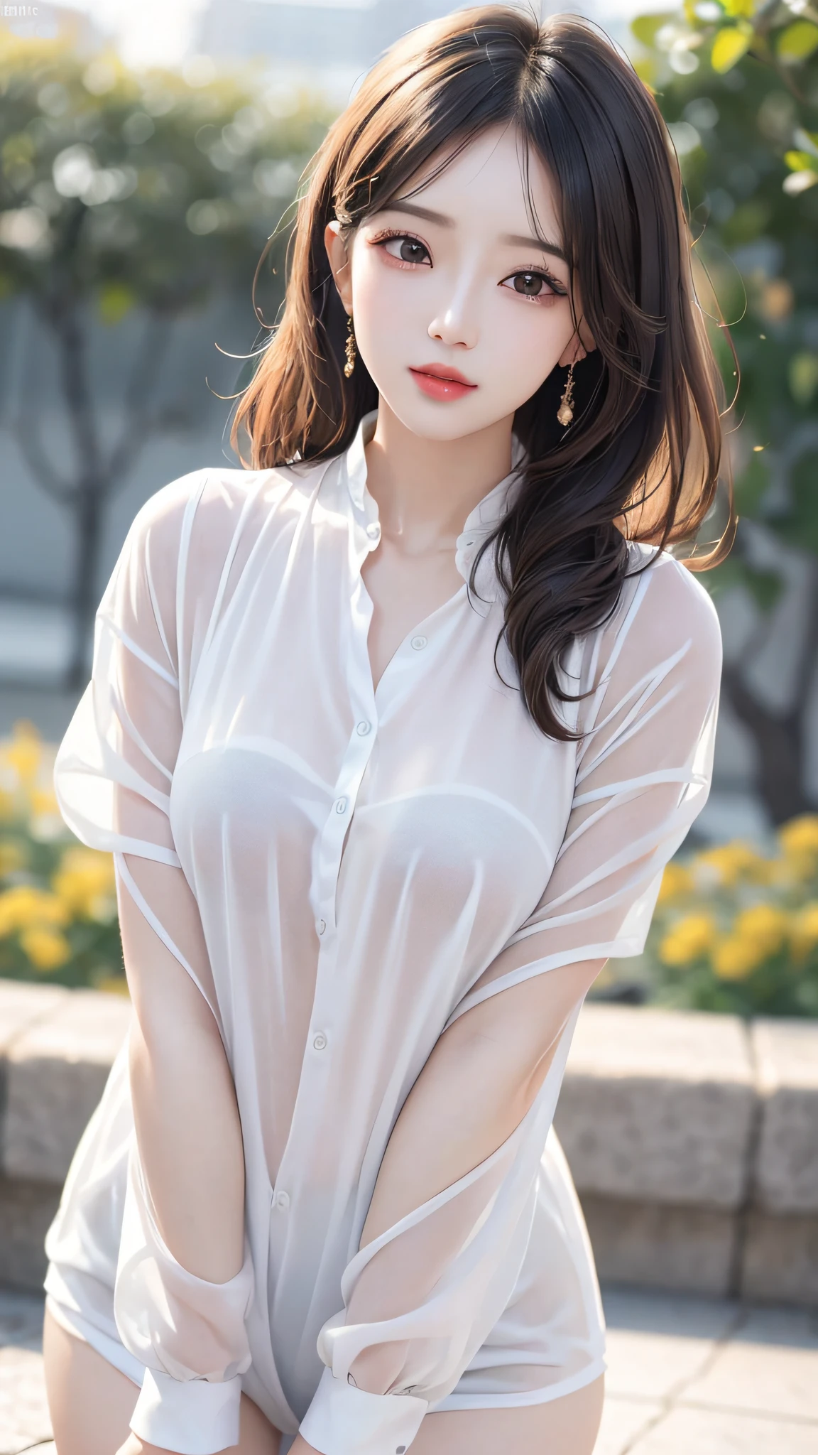 (8k, RAW photo, photorealistic:1.25) ,( lip gloss, eyelashes, glossy finish, glossy skin, best quality, super high resolution, depth of field, chromatic aberration, caustics, wide light, natural shadow, Kpop idol) look with serenity and goddess-like bliss to the spectators,