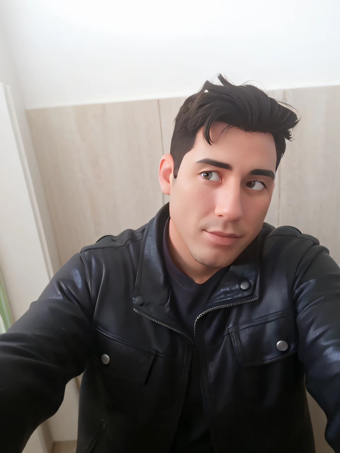 There's a man in a black jacket taking a selfie, imagem de perfil, foto de perfil headshot