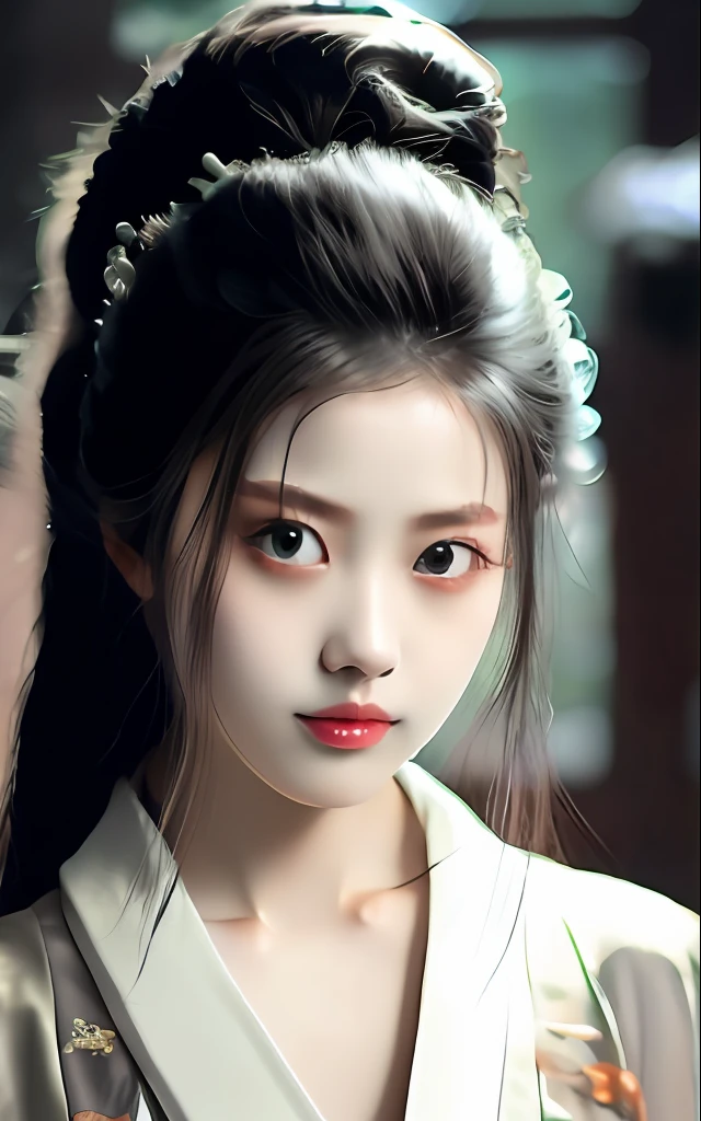 best quality, masterpiece, highres, wuxia 1girl,blush,(seductive smile:0.8),star-shaped pupils,china hanfu,hair ornament,necklace, jewelry,Beautiful face,upon_body, tyndall effect,photorealistic, dark studio, rim lighting, two tone lighting,(high detailed skin:1.2), 8k uhd, dslr, soft lighting, high quality, volumetric lighting, candid, Photograph, high resolution, 4k, 8k, Bokeh
