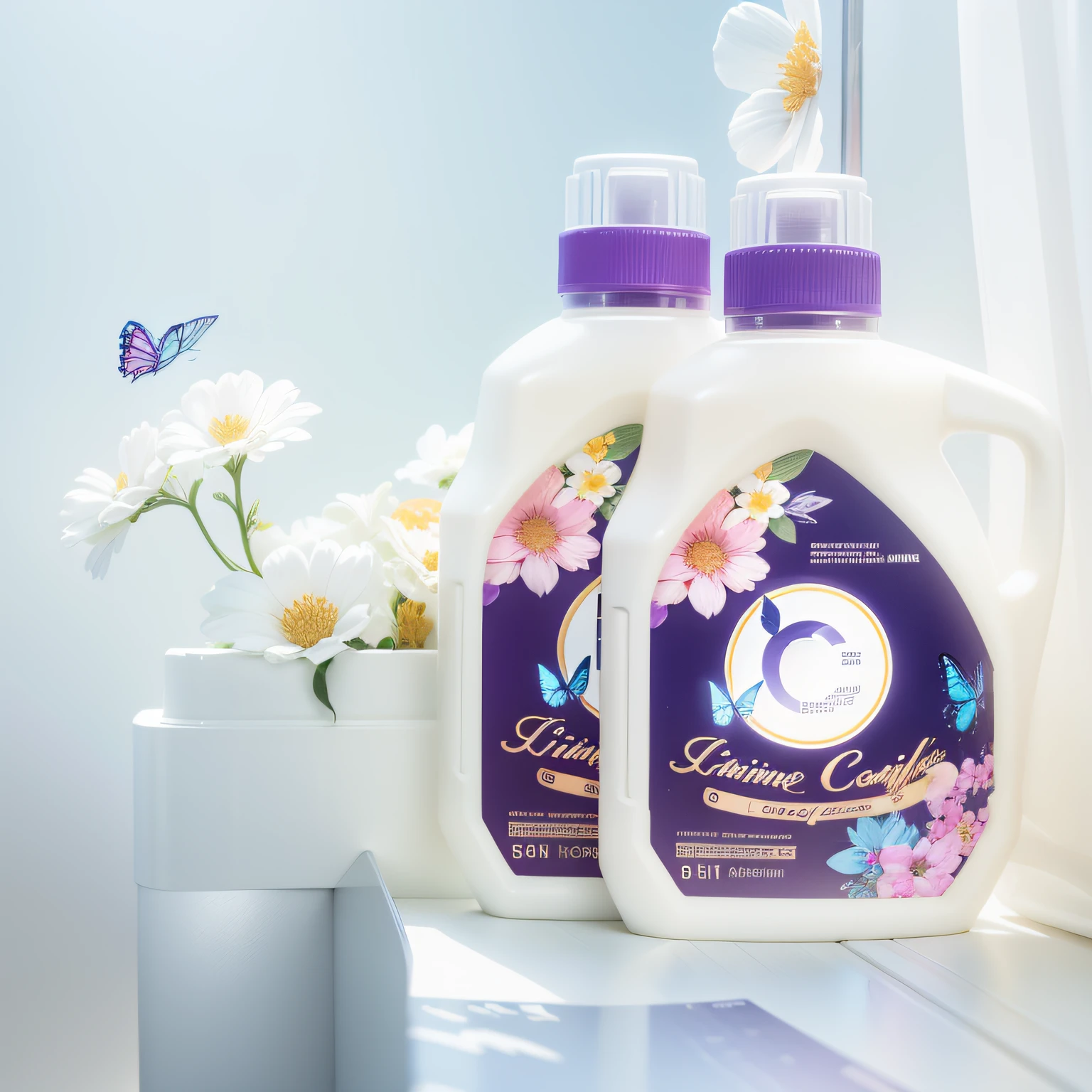 commerciaphotography, Packaging shooting, Fine focus, Depth of field, 120mm shooting, Hasselblad shooting, Sharply focused commercial photography,8k,hyper-detailing,florals,A fluttering butterfly