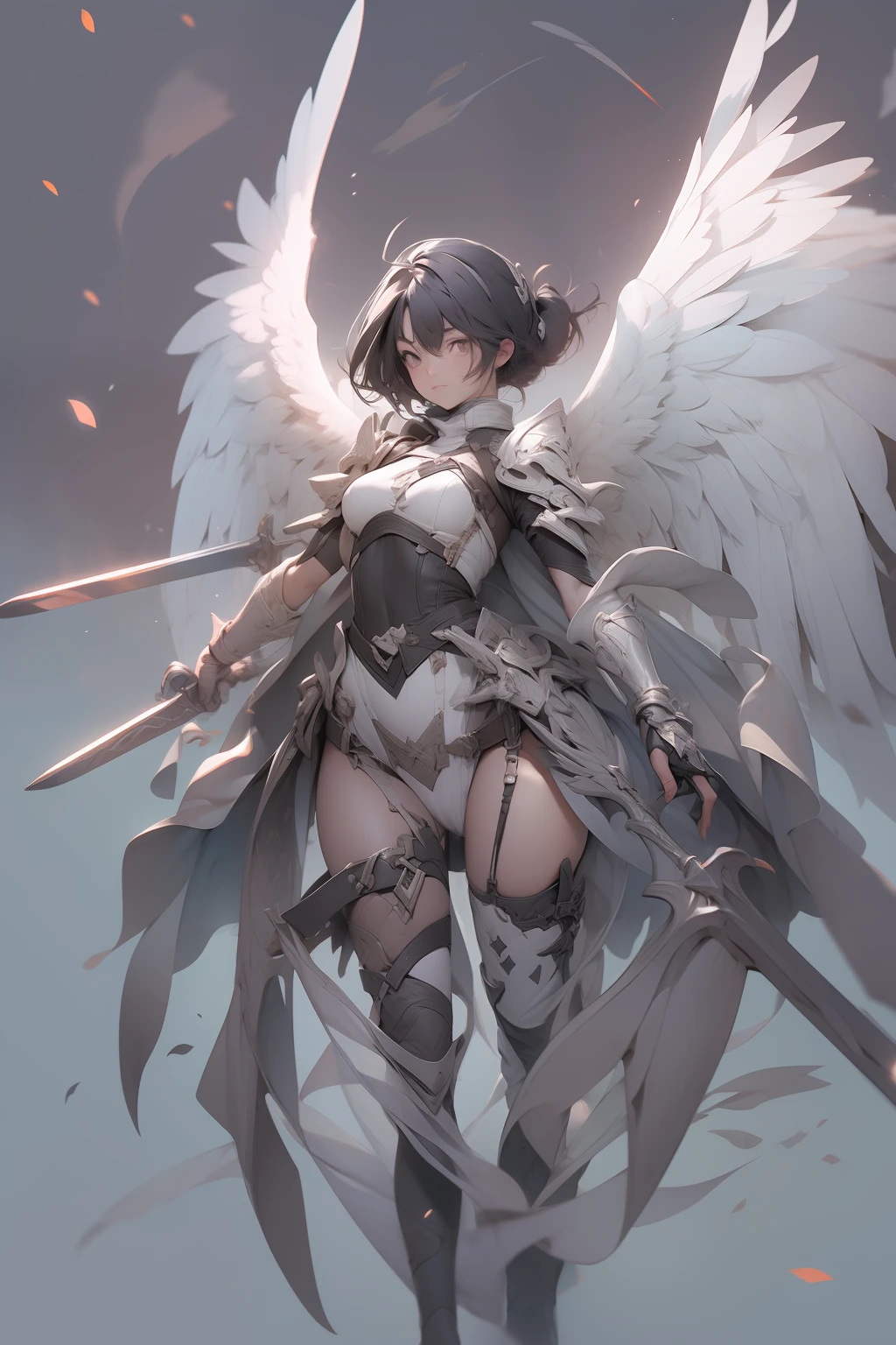 (masterpiece), (best quality), 1girl, battle angel, female warrior with angel wings, battle field