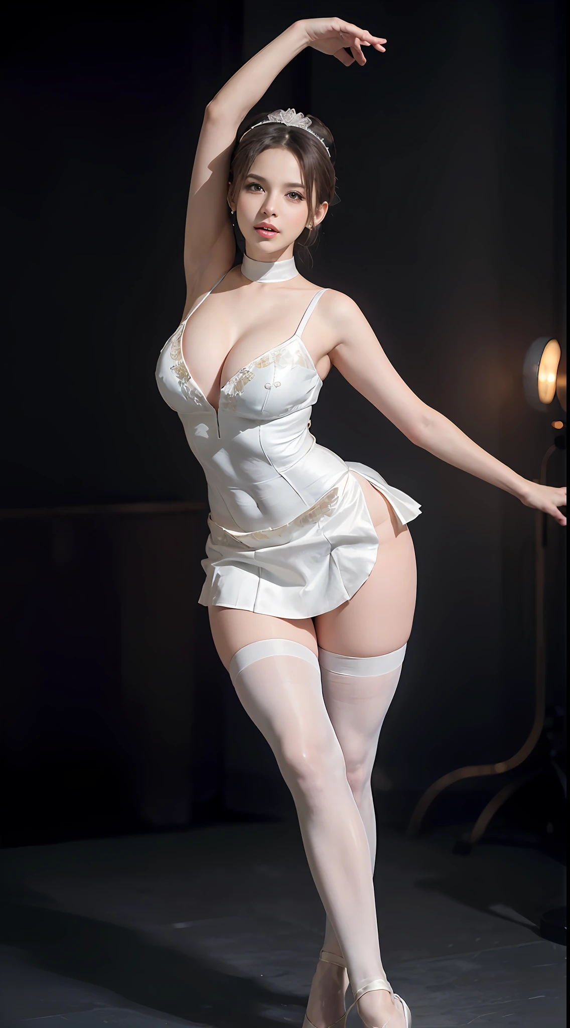 Surrealist women by David Hockney and Alphonse Mucha,Fantasyart,photographrealistic,动态照明,art stations,poster for,huge tit!lamplight,Stage,perform,theater,Volumetriclighting,Tall beauty,body high,Very detailed faces,4 k'',1girll,Stage,low tune,facial closeups,(White ballet costume,samba,Ballet costumes,ballet dance,Miniskirt bunny girl headdress,cleavage:1.4), updo hair,lots of people,Redlip,ssmile,low chest,deep v big breasts,huge tit,Raised sexy,Bigchest,Large breasts,Breast swelling,Raised chest,blackstockings,Breasts are plump,crisp breasts,A plump chest,the breasts are large,Seductive expressions,Wear earrings,The skirt floated,Hair flowing up,Fairy under fan,wearing a choker,Wear a bracelet,The stands up,standing on your feet,long leges,blackstockings,Wet all over,Moisturizes the whole body,huge tit,Red lips,Curvy beauty,Female beauty,stocklings,gigantic cleavage breasts,black lence stockings,slenderlegs,Hot dance,ballet dance,Ballerina,full bodyesbian,beautifullegs,Dance,gracefulness,soft,softness,samba,samba,Noble,Rich,largeeyes,eye shadows,Long legs,beautifullegs,Thin leg,split,splitting legs,Dance,Dancer,split,Aerial capture,Jump up,Suspended in the air,Dancing in the air,The legs are long