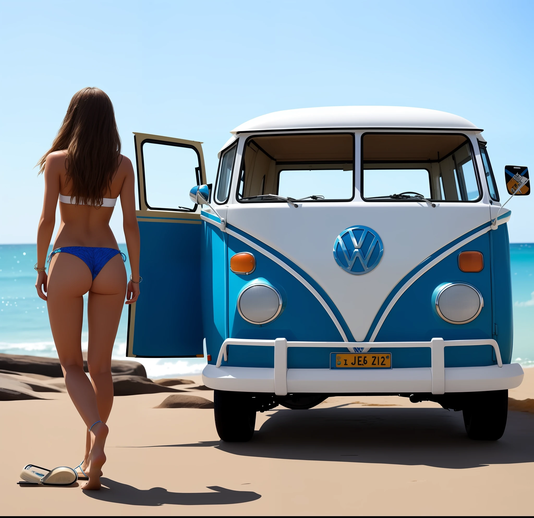 Surfers stand next to a VW bus on the beach, Carrinha, hot summertime hippie, Hippie, vw bus on a street, microbus, menina hippie, 😃😀😄☺🙃😉😗, vw microbus driving, foto do perfil, surfe, hippie, illustration!, bons quadris e pernas longas, moda hippie, hipster, 🚿🗝📝