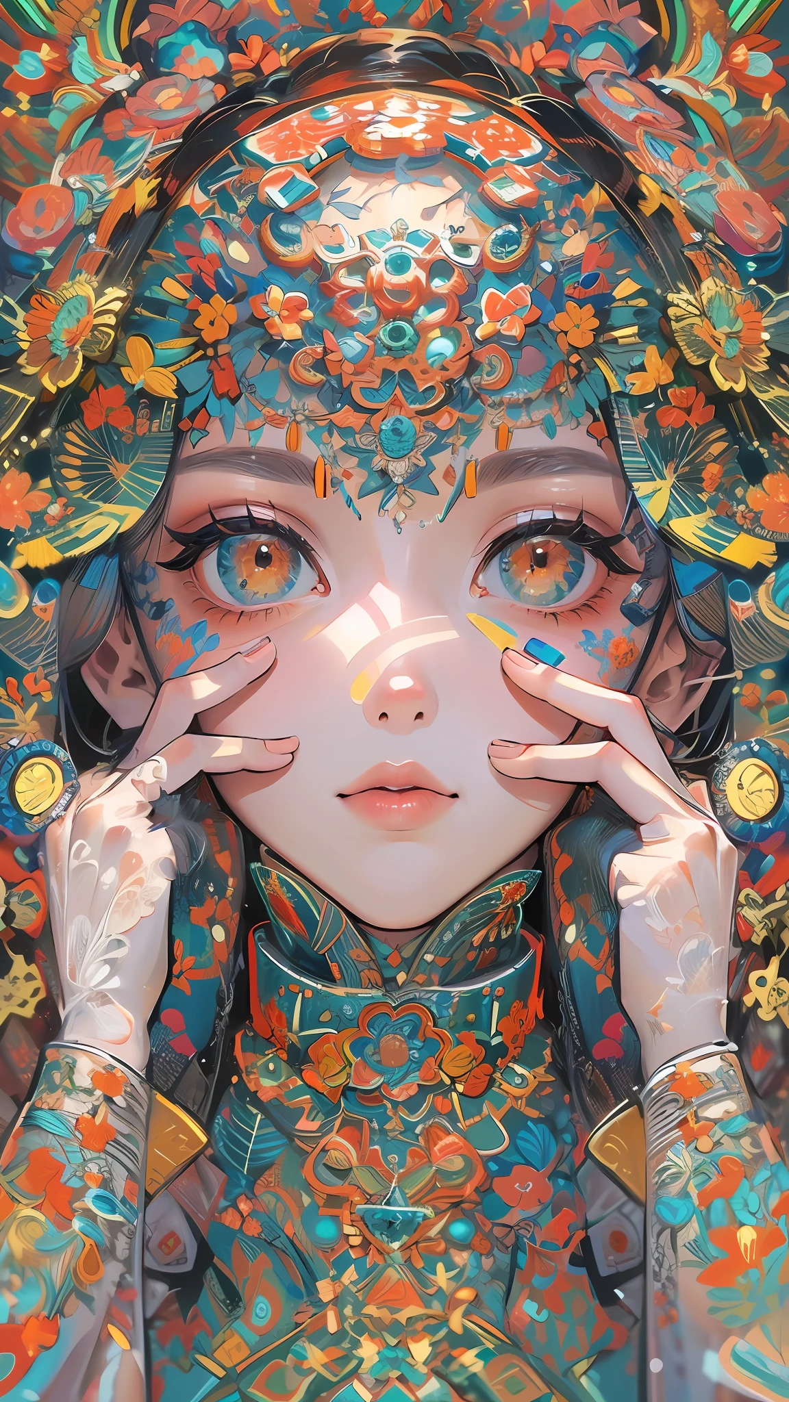 (absurdres, highres, ultra detailed), 1girl, solo, extremely detailed eyes, (official art, beautiful and aesthetic:1.2), (fractal art:1.3), colorful, highest detailed