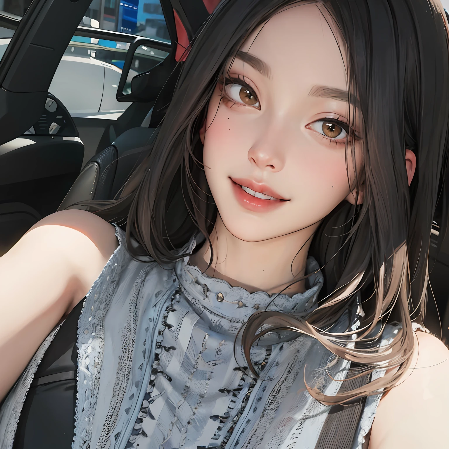 (masterpiece:1.2, best quality), (real picture, intricate details), 1lady, solo, upper body, casual, long hair, minimal makeup, natural fabrics, close-up face, smile, home