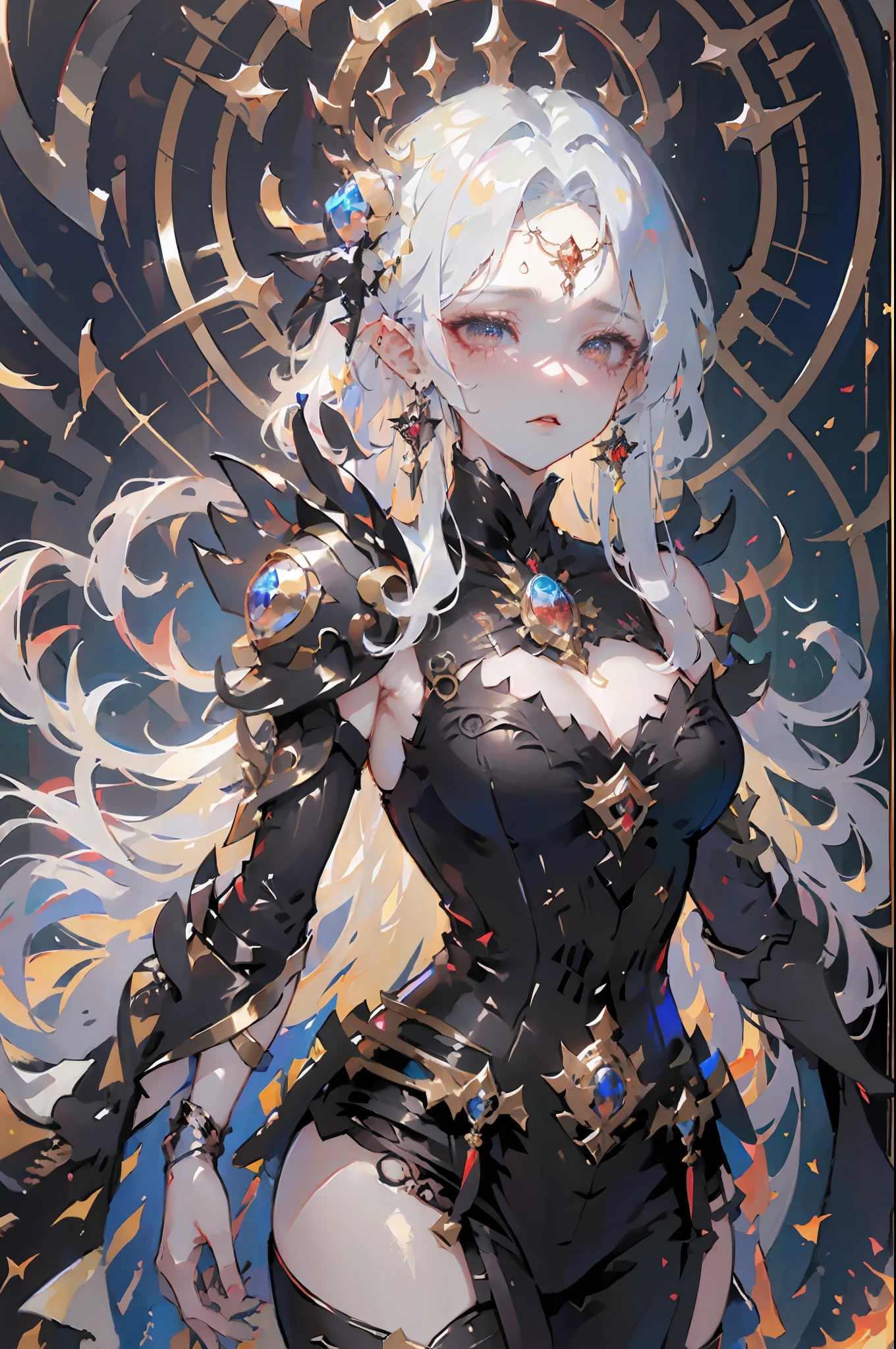 beautiful detailed background, octane render, 8k, best quality, masterpiece, illustration, extremely delicate and beautiful, detailed,extremely detailed,CG,unity,wallpaper,Amazing, fine detail, realistic art: 1.2 ,masterpiece, best quality, official art, extremely detailed CG unity 8k wallpaper,1girl, (((long black straight hair,))), dark knight,red eyes,beautiful face, upper body,(black Armor and red robe,) looking at view realistic photo,Evil laugh,
(hiqcgbody) ,perfect female figure,earring,narrow waist, (looking at view), alluring,prestige,(fire,indoor,ruins)