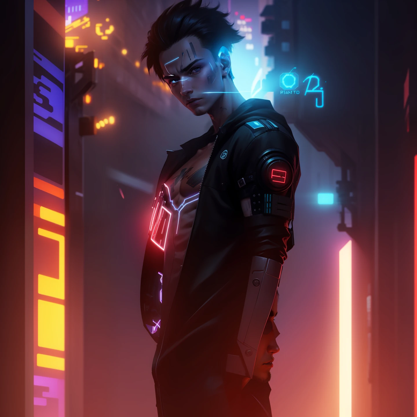 change background cyberpunk boy. Realistic face. 8k. ultra realistic change background cyberpunk boy. Realistic face. 8k. ultra realistic