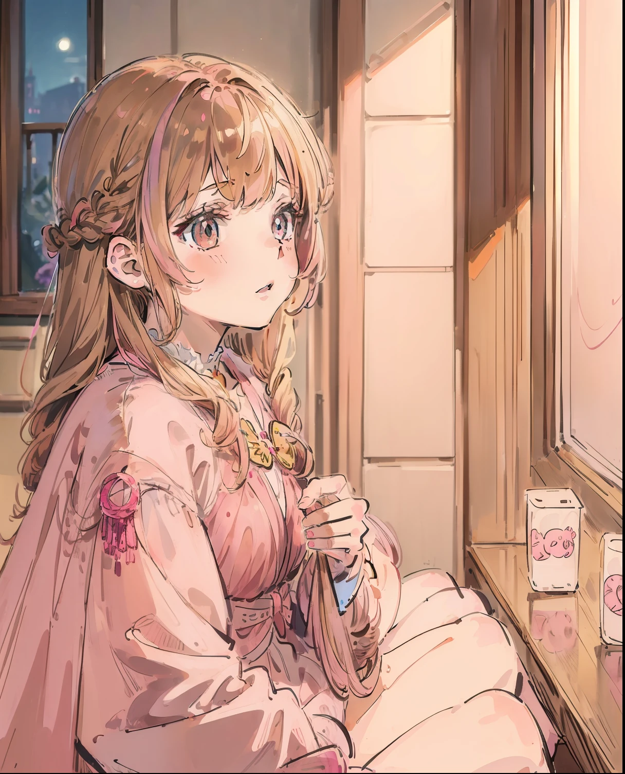 ((Best quality)), ((8K)), (4 girls:two blonde haired, one brown hair, one pink hair), magical girl, wands