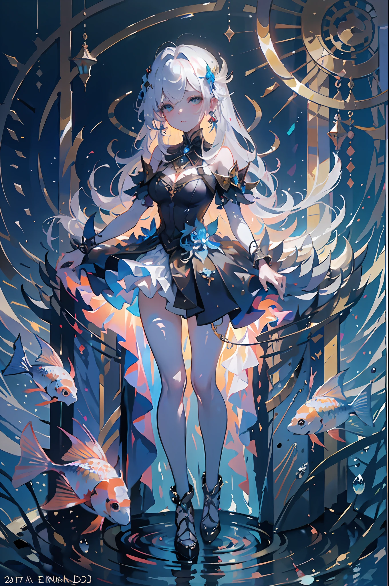 Masterpiece, High Quality, Ocean Forest, City, Fantastic Fantasy, Glowing Plants, Coral Viaduct, (Swarm of Glowing Jellyfish), (Shoal of Fish with Transparent Wings Flying in the Sky), Misty, Extreme Detail, Morning Light, Epic Composition, (Intricate Detail), (Intricate Design, Ultra Detail: 1.2), Art Station, (Masterpiece, Best Quality), Ultra HD, 32k ,castle,1girl