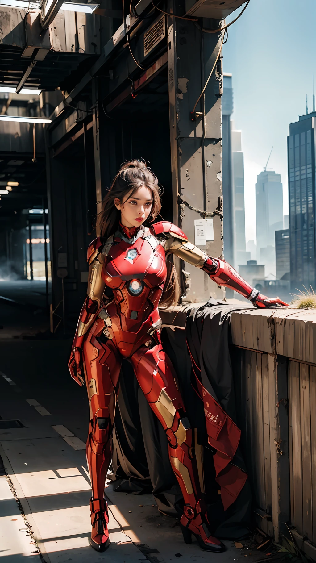 (1girl:1.3), solo,__body-parts__, official art, unity 8k wallpaper, ultra detailed, beautiful and aesthetic, beautiful, masterpiece, best quality, RAW, masterpiece, super fine photo,, best quality, super high Resolution, photorealistic, sunlight, full body portrait, stunningly beautiful,, dynamic pose, delicate face, vibrant eyes, (side view), she is wearing a futuristic Iron Man mech, red and gold, Highly detailed abandoned warehouse background, detailed face, detailed complex busy background, busty, gorgeous, milky, high detailed skin, realistic skin details, big breast, sharp focus, volumetric fog, 8k uhd, dslr camera, High quality, film grain, fair skin, photorealism, lomography, sprawling metropolis in a futuristic dystopia, view from below, translucent