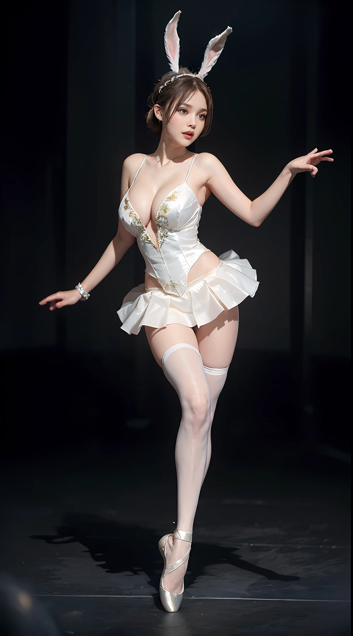 Surrealist women by David Hockney and Alphonse Mucha,Fantasyart,photographrealistic,动态照明,art stations,poster for,huge tit!lamplight,Stage,perform,theater,Volumetriclighting,Tall beauty,body high,Very detailed faces,4 k'',1girll,Stage,low tune,facial closeups,(White ballet costume,samba,Ballet costumes,ballet dance,Miniskirt bunny girl headdress,cleavage:1.4), updo hair,lots of people,Redlip,ssmile,low chest,deep v big breasts,huge tit,Raised sexy,Bigchest,Large breasts,Breast swelling,Raised chest,blackstockings,Breasts are plump,crisp breasts,A plump chest,the breasts are large,Seductive expressions,Wear earrings,The skirt floated,Hair flowing up,Fairy under fan,wearing a choker,Wear a bracelet,The stands up,standing on your feet,long leges,blackstockings,Wet all over,Moisturizes the whole body,huge tit,Red lips,Curvy beauty,Female beauty,stocklings,gigantic cleavage breasts,black lence stockings,slenderlegs,Hot dance,ballet dance,Ballerina,full bodyesbian,beautifullegs,Dance,gracefulness,soft,softness,samba,samba,Noble,Rich,largeeyes,eye shadows,Long legs,beautifullegs,Thin leg,split,splitting legs,Dance,Dancer,split,Aerial capture,Jump up,Suspended in the air,Dancing in the air,The legs are long,Skirt bottom