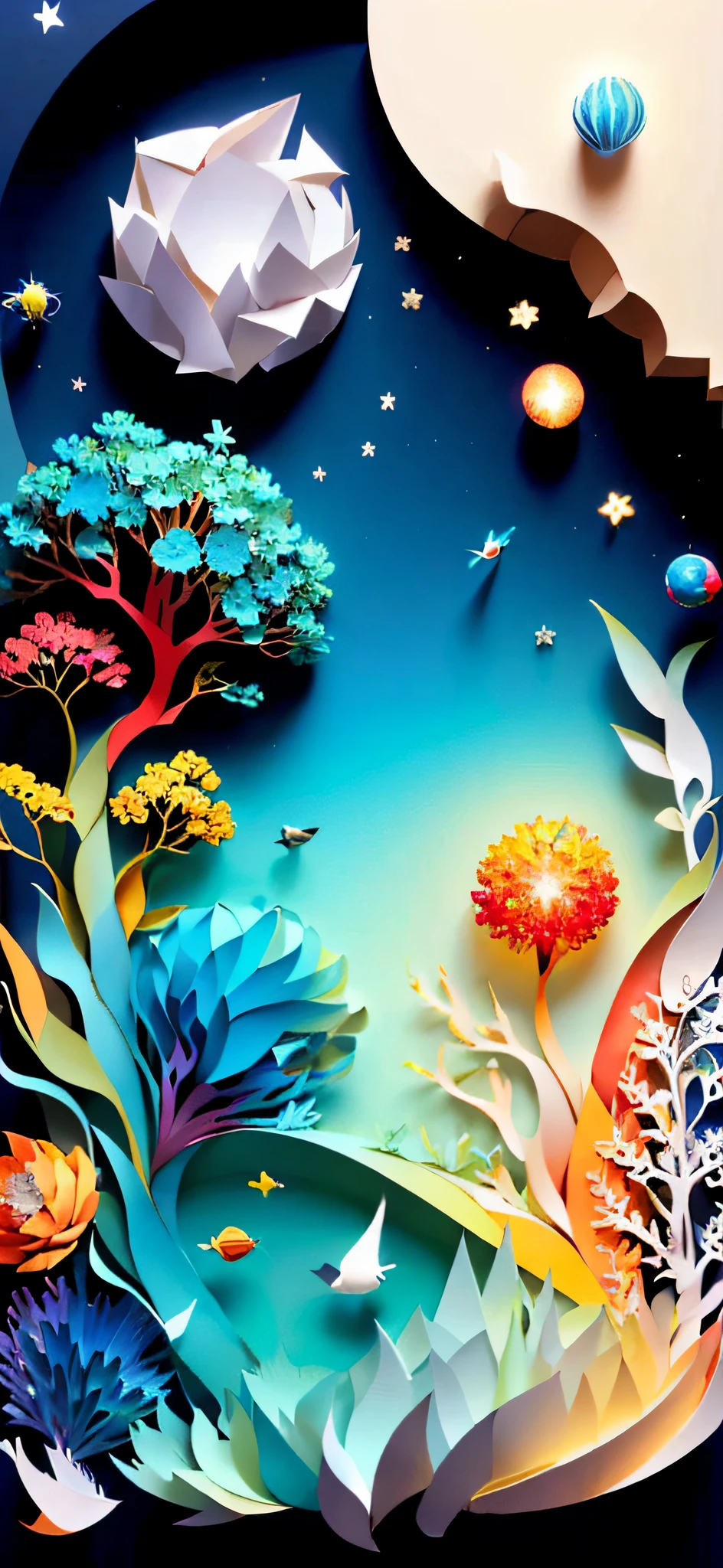 (((masterpiece))),best quality, illustration, earth, water ,fire, wind , space  , paper_cut,