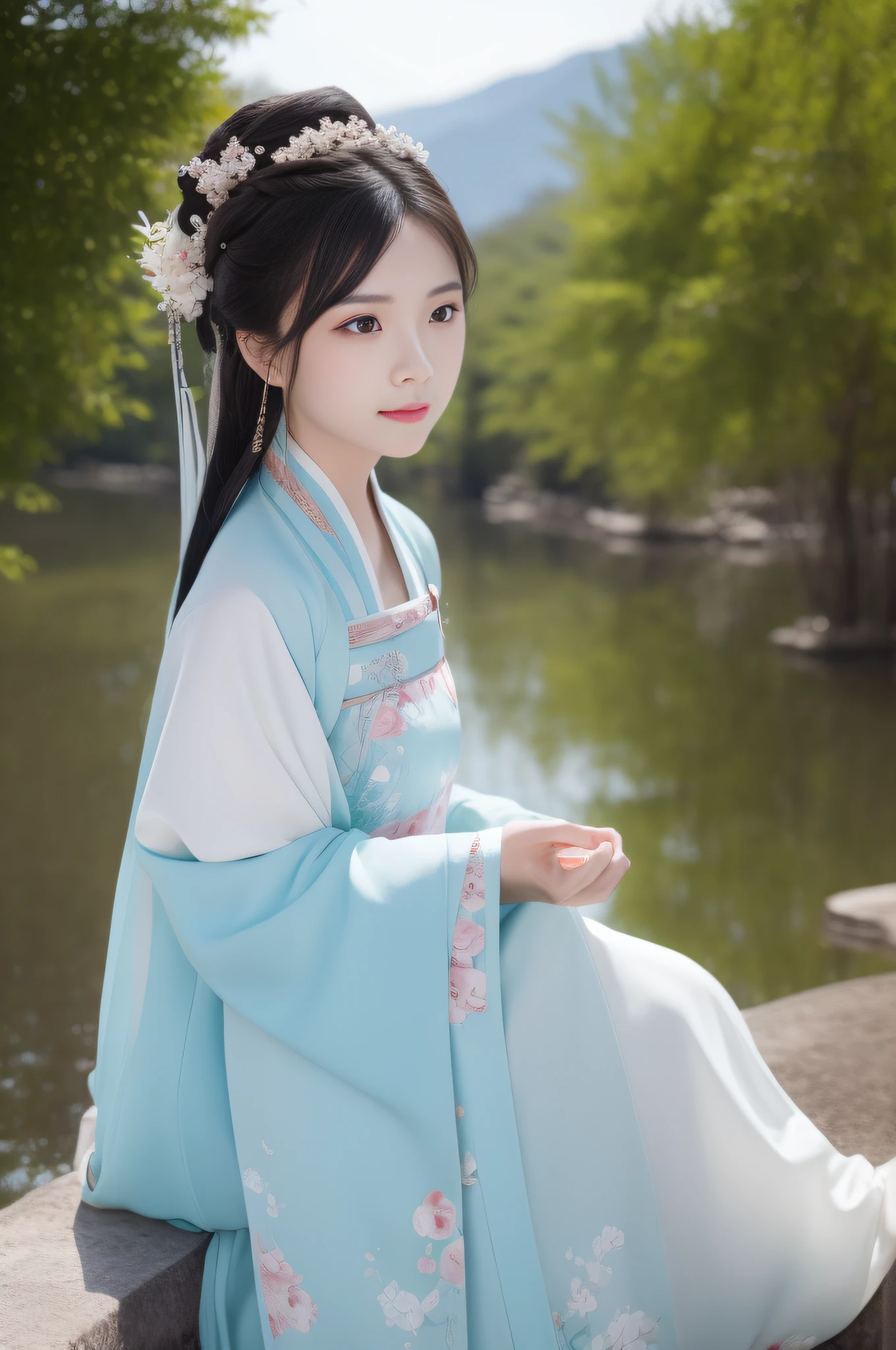 Changting Hanfu woman sat and watched the flowing years, and looked at the mountains and shallow clouds