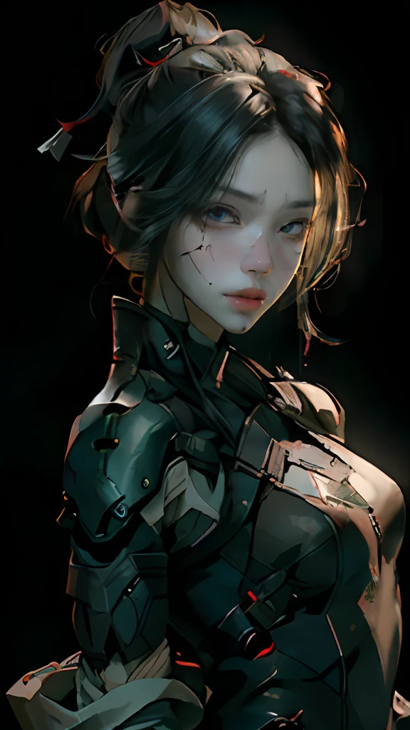 ((best qualtiy)), ((tmasterpiece)), (the detail:1.4), 3D, A cyberpunk female figure wounded on the battlefield,HDR(HighDynamicRange),Battle damage,Bloodstained wounds on the face,Dirty face,The face is covered with wounds,Broken clothes,on cheongsam,The expression is fierce,Fierce,big red lips,Green eyes,bleed,Mechanical gloves,Ray traching,NVIDIA RTX,Super-Resolution,Unreal 5,Subsurface scattering、PBR Texture、post-proces、Anisotropy Filtering、depth of fields、maximum definition and sharpness、Many-Layer Textures、Albedo e mapas Speculares、Surface Coloring、Accurate simulation of light-material interactions、perfectly proportions、Octane Render、Two-colored light、largeaperture、Low ISO、White balance、the rule of thirds、8K RAW、Holding a knife into the man's chest