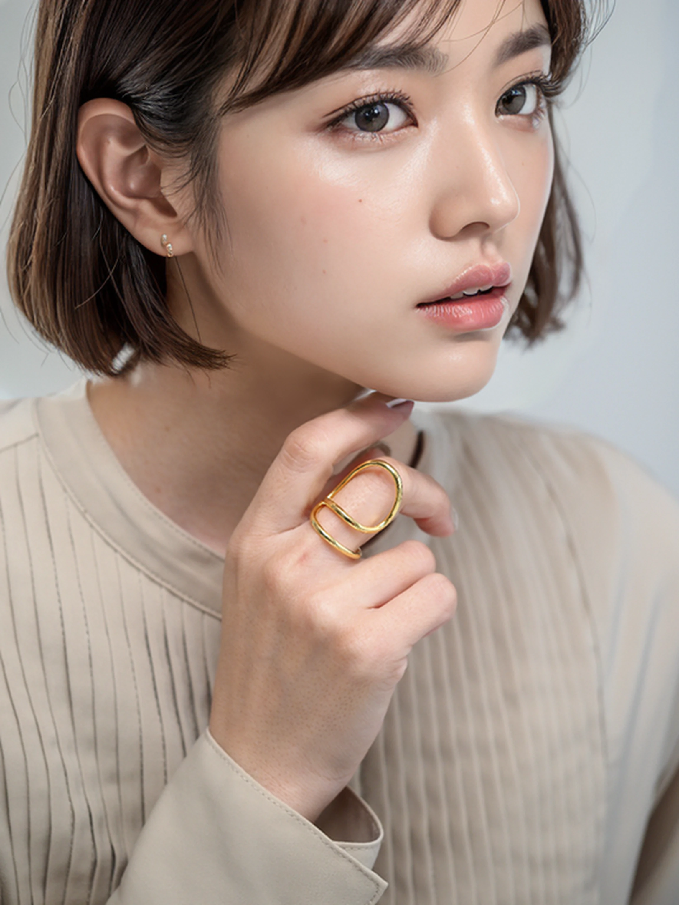 1girl in,cute face, , masterpiece, , portlate, ((8K 、RAW Photos、top-quality、masterpiece)、High Detail RAW Color Photo Professional Photo、(realisitic、Photorealism:1.37)、(top-quality)、超A high resolution、Fusion of 8K and HDTV CG、physically-based renderingt、25 years old women、、top-quality、masterpiece、ighly detailed、hight resolution、At 8K、超A high resolution、detailed shadow、A hyper-realistic、realisitic、Midday sunshine、1girl in、A detailed face、realisticeyes、real looking skin、a short bob、femele、