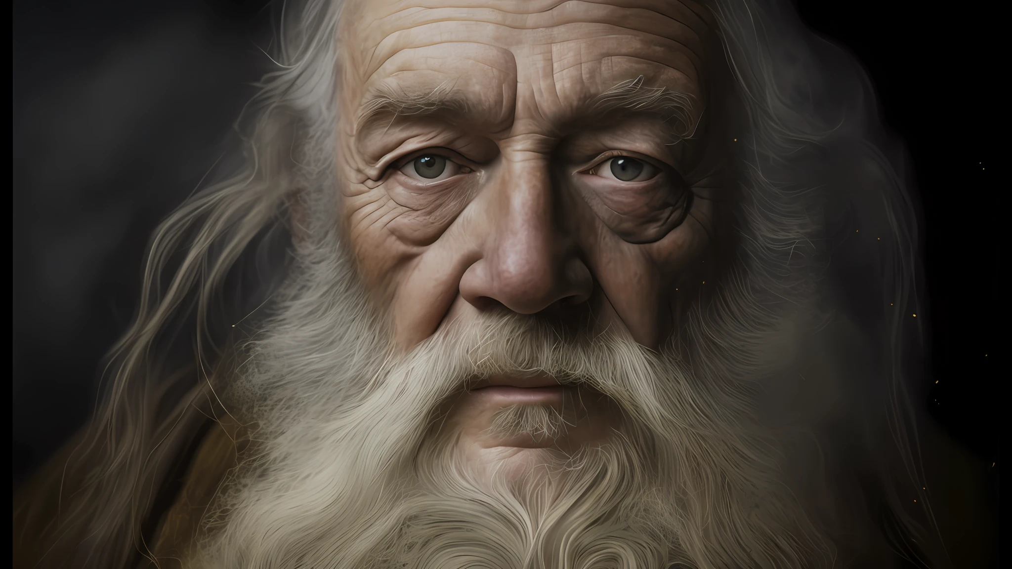um close up de um homem com uma longa barba branca e uma borboleta, arte digital altamente realista, arte digital hiperrealista, retrato ultra detalhado, arte digital hiper realista, arte digital ultrarrealista, pintura digital hiper realista, arte digital ultrarrealista, arte digital ultra realista, arte digital muito realista, pintura digital hiper-realista, artes digitais fotorrealistas, pintura digital ultra realista