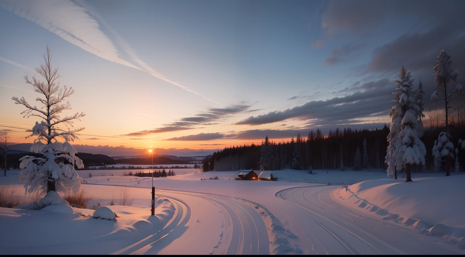 Winter sunset landscape in Sweden