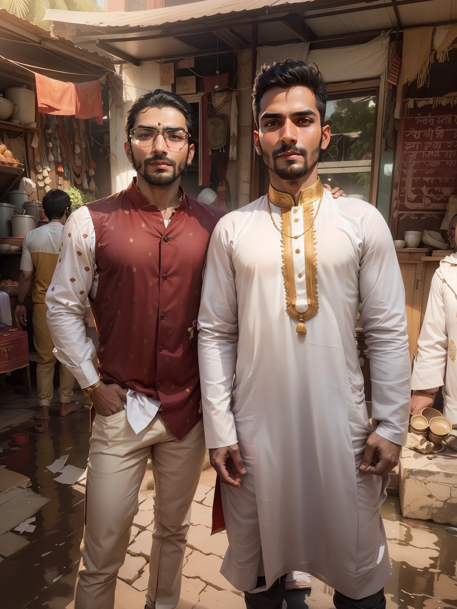 Remove nearest person from photo, indian Handsome man in traditional look.