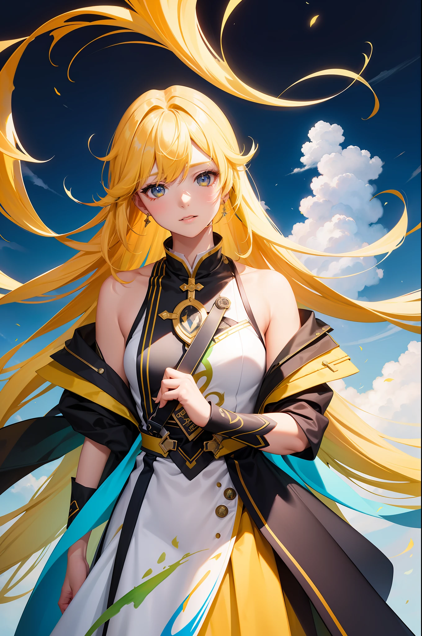 solo,Qiancheng Xue,full bodyesbian,A yellow-haired,(masterpiece,topquality,bestquality,officialart,beautifulandaesthetic:1.2),(1girl:1.3),long hair,extremedetailed,colorful,highestdetailed,(watercolourpainting:1.3),opticalmixing,playfulpatterns,livelytexture,richcolors,uniquevisualeffect,Original