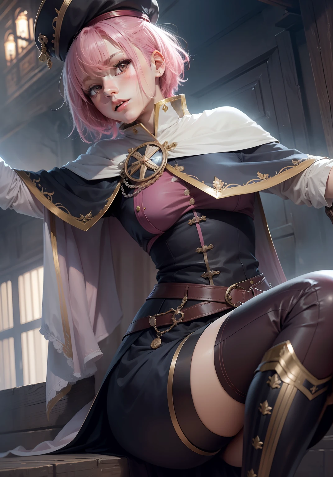 Female, pink hair, short hair, royal calvary clothes