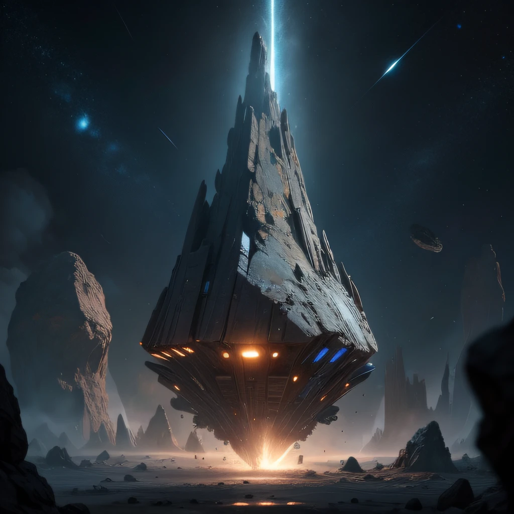 Giant spaceship hidden in dense asteroids