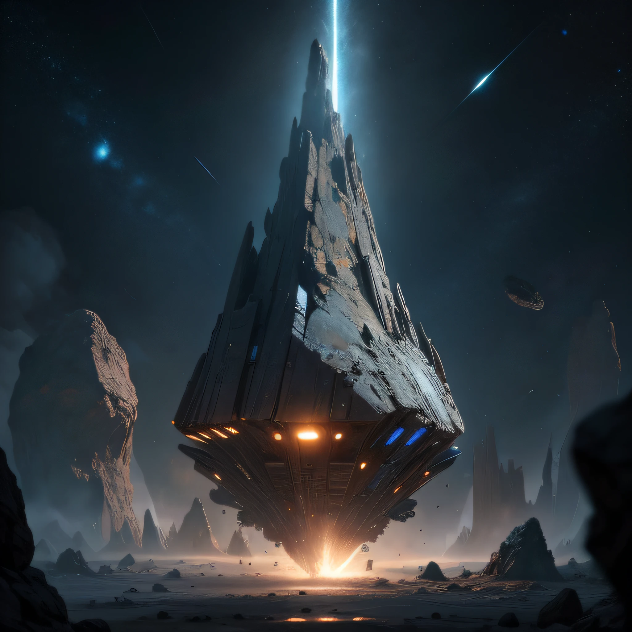 Giant spaceship hidden in dense asteroids
