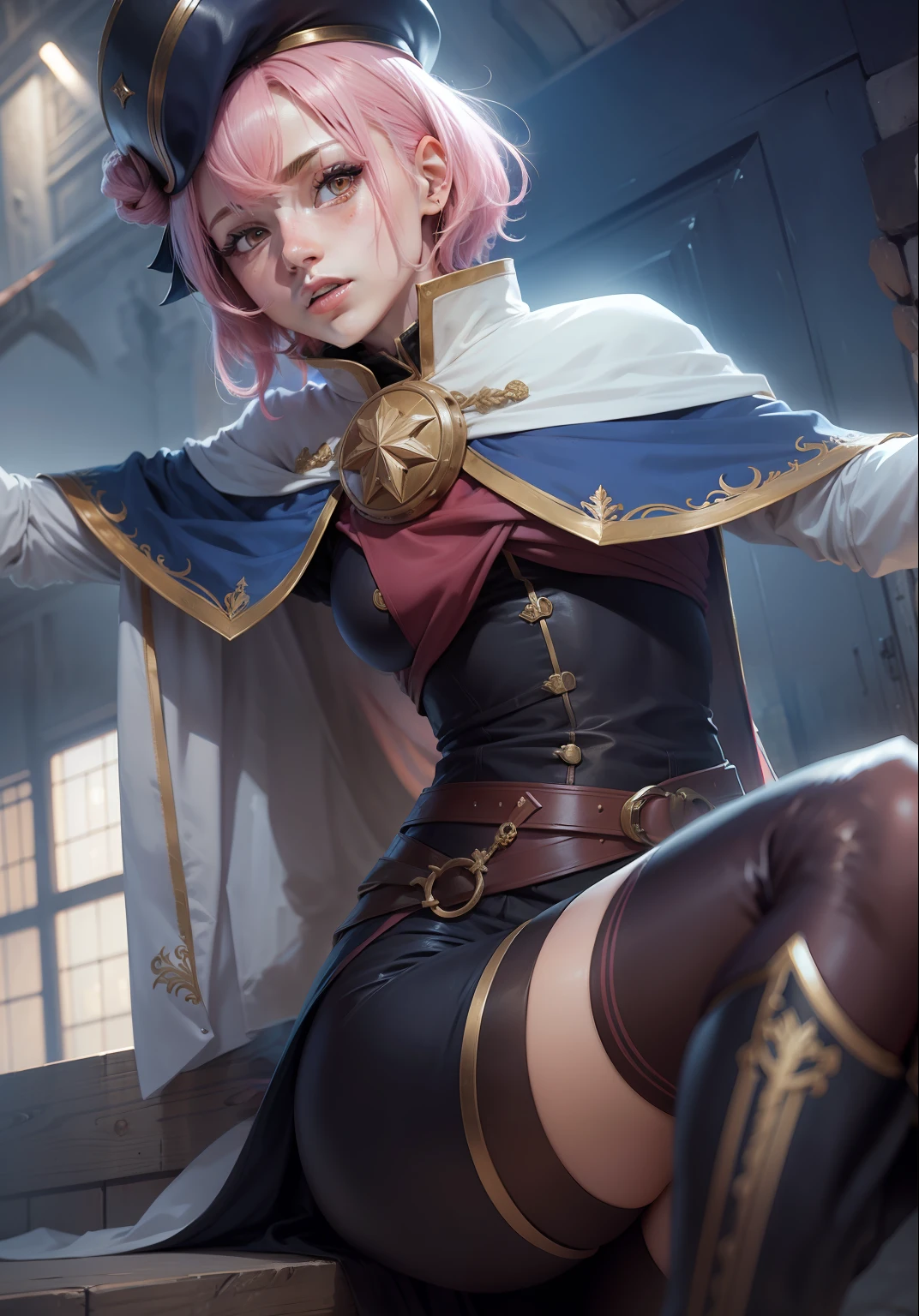 Female, pink hair, short hair, royal calvary clothes