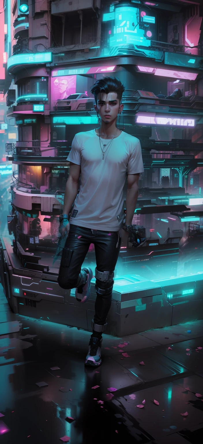 change background cyberpunk handsome boy realic face