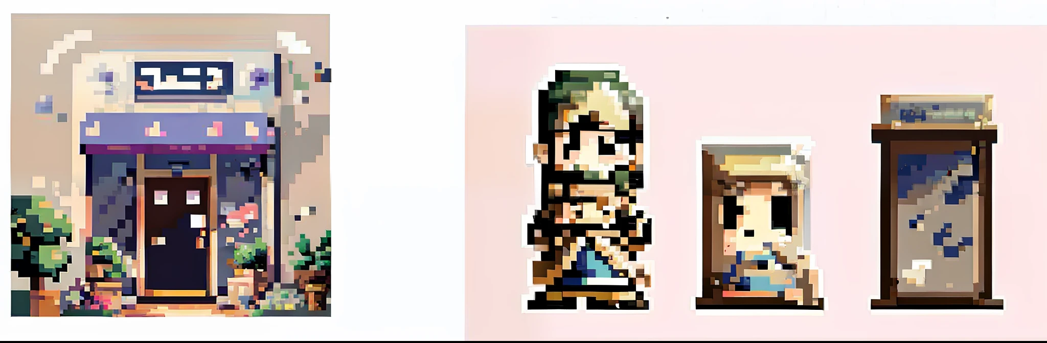 a foto do lado esquerdo com o estilo da ilustracao do lado direito. -8bits, -pixelart,-gameboy