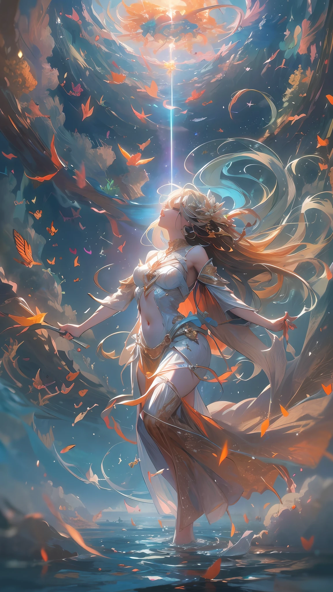 Diving Into The Ether Flowing with The Eternal Soul Through Vibration of love, everything is connected, Flowing energy, Spiritual, Divine, Dreamlike, cosmic, concept-art, mind blowing, Feminine beauty, God, pineal gland, DreamlikeArt