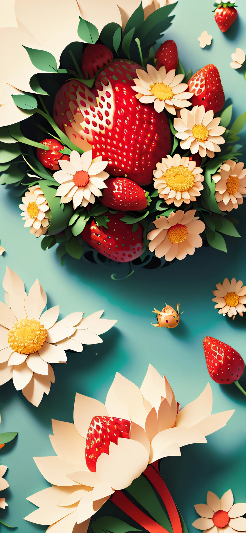 ((((masterpiece))), best quality, illustrations, beautiful details glow,
paper_cut, strawberries, strawberry flowers, sun, sunlight