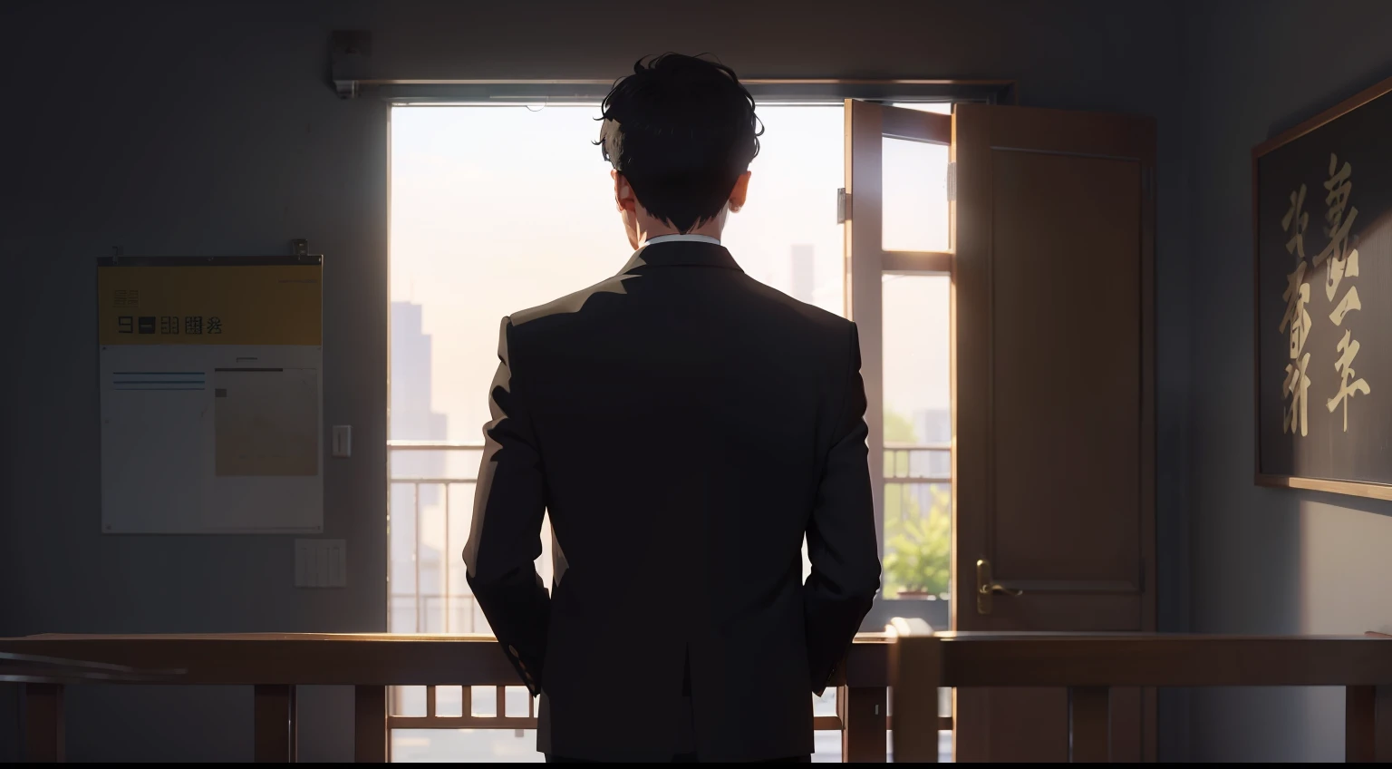 Still picture,The back of the man thinking。