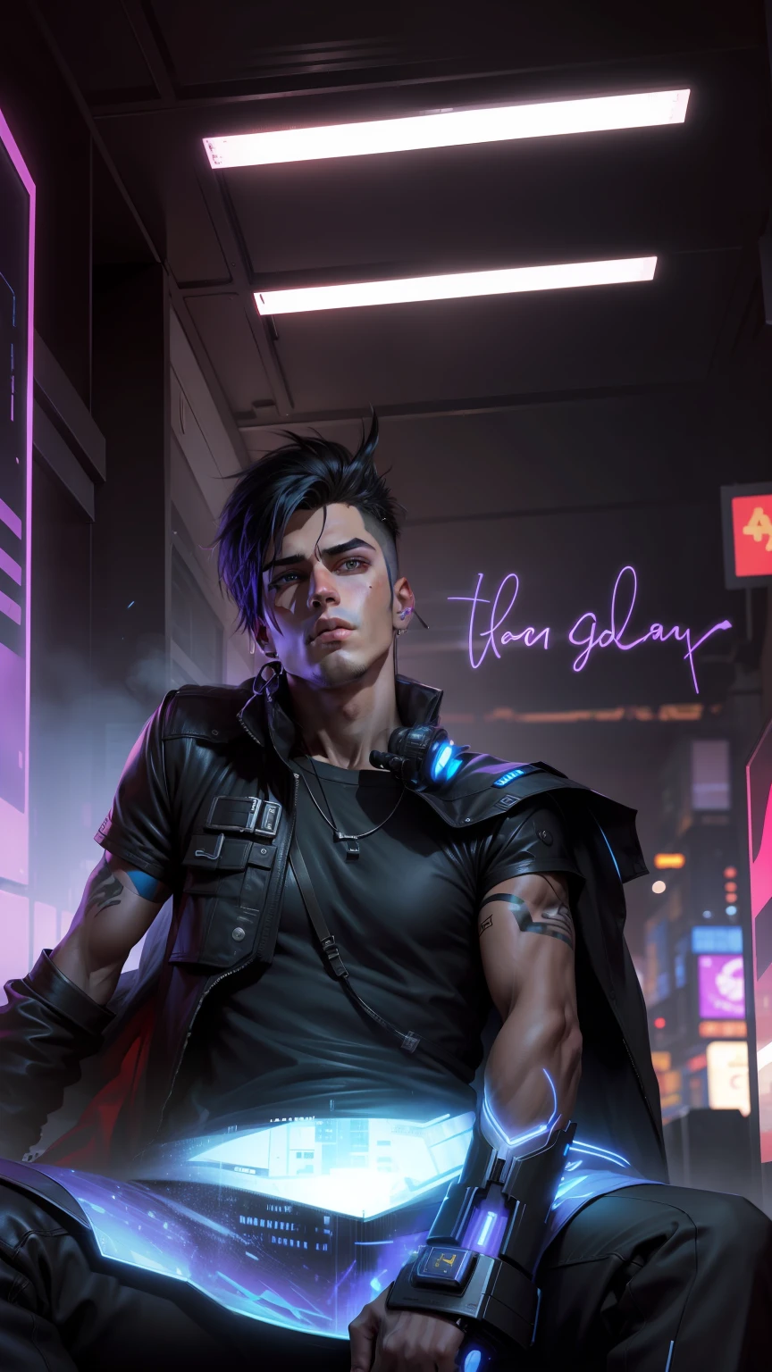change background cyberpunk handsome boy realic face