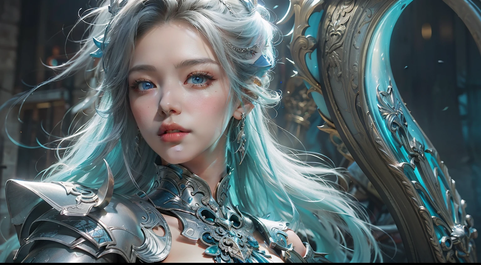 a close up of a woman in a silver and blue dress, chengwei pan on artstation, by Yang J, detailed fantasy art, stunning character art, fanart best artstation, epic exquisite character art, beautiful armor, extremely detailed artgerm, detailed digital anime art, artgerm on artstation pixiv, armor girl