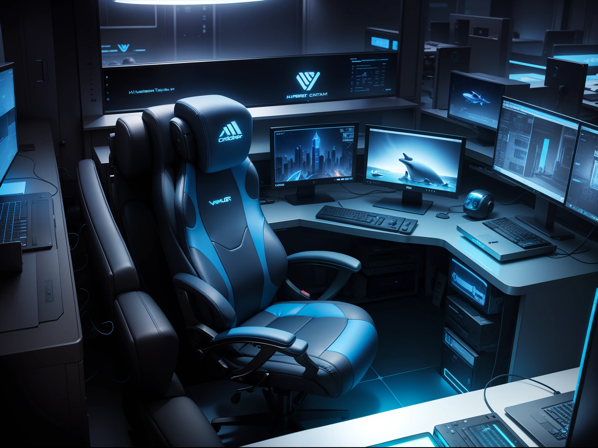 Whale Internet Cafe Dark Blue Technology Cyber Computer Metaverse Room