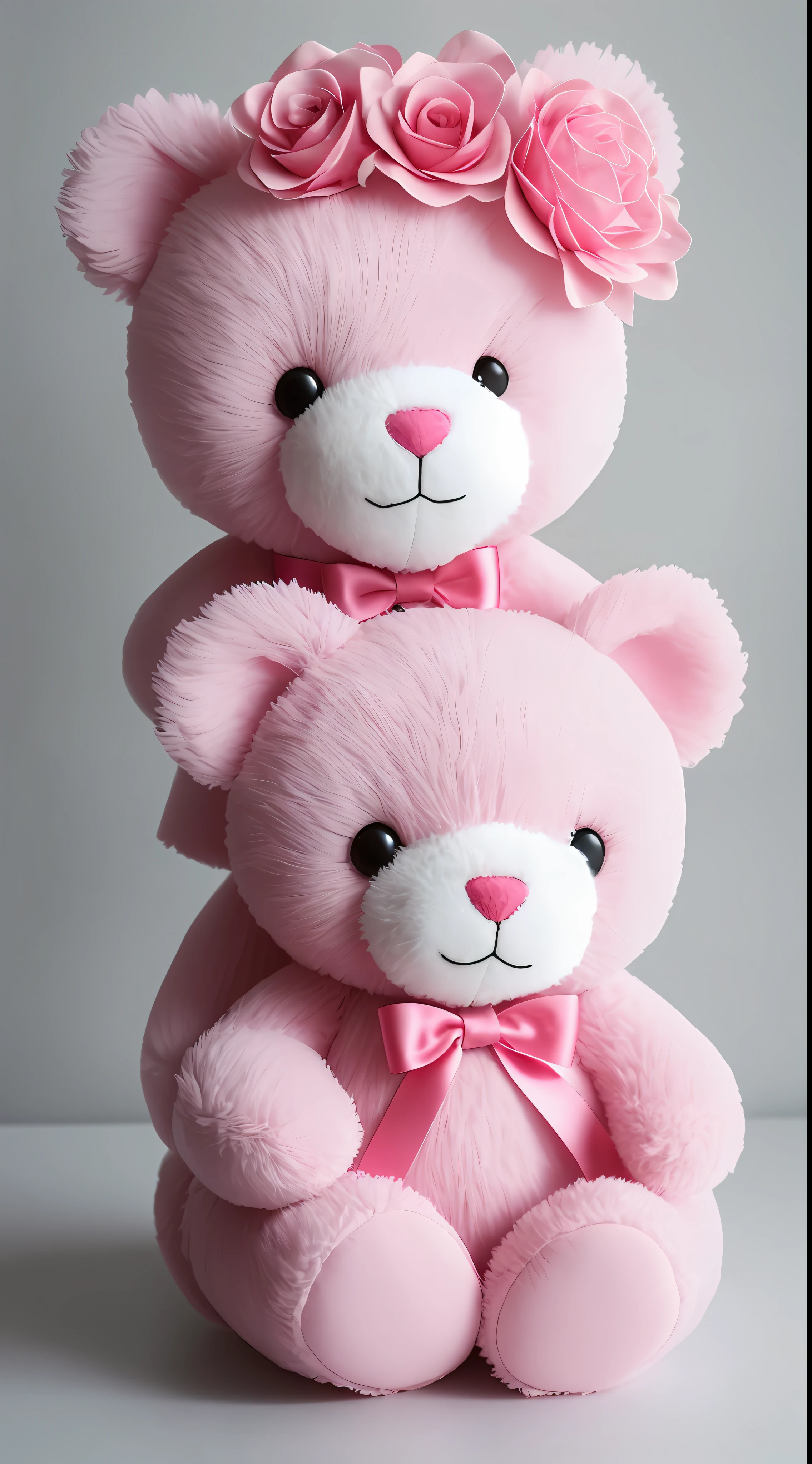 There is a pink teddy bear sitting on a silver container，with pink flowers on it, a picture by Elena Guro, Tumblr, fine art, 🎀 🧟 🍓 🧚, Pink flowers, (In pink), 🎀 🍓 🧚, 🎀 🗡 🍓 🧚, Incredibly cute, pink iconic character, pink rosa, inspo, With flowers, with soft pink colors, Lovely