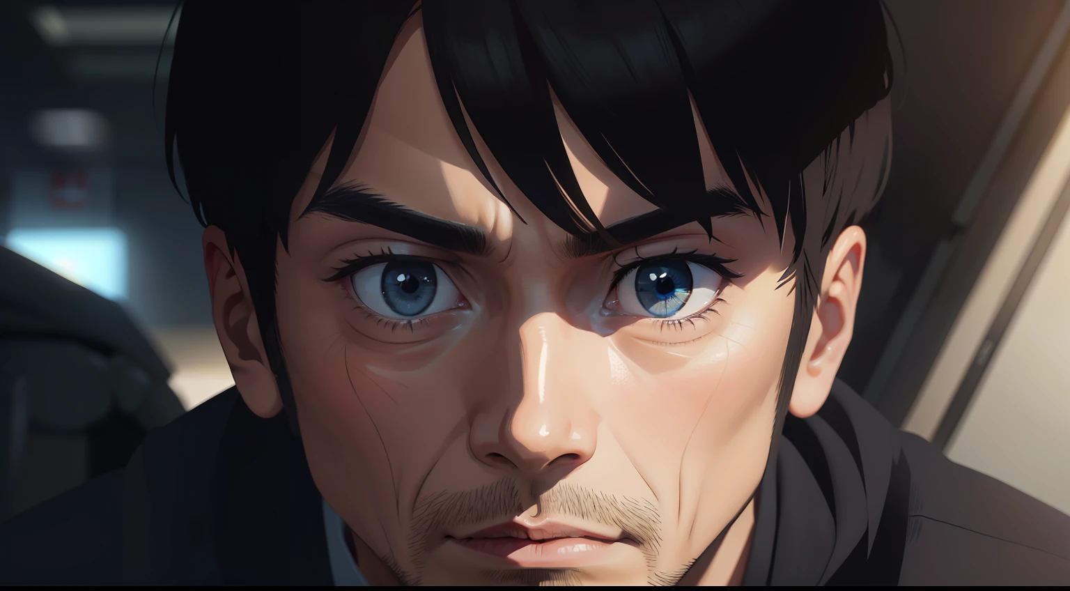 The man's eyes showed contradiction and determination。