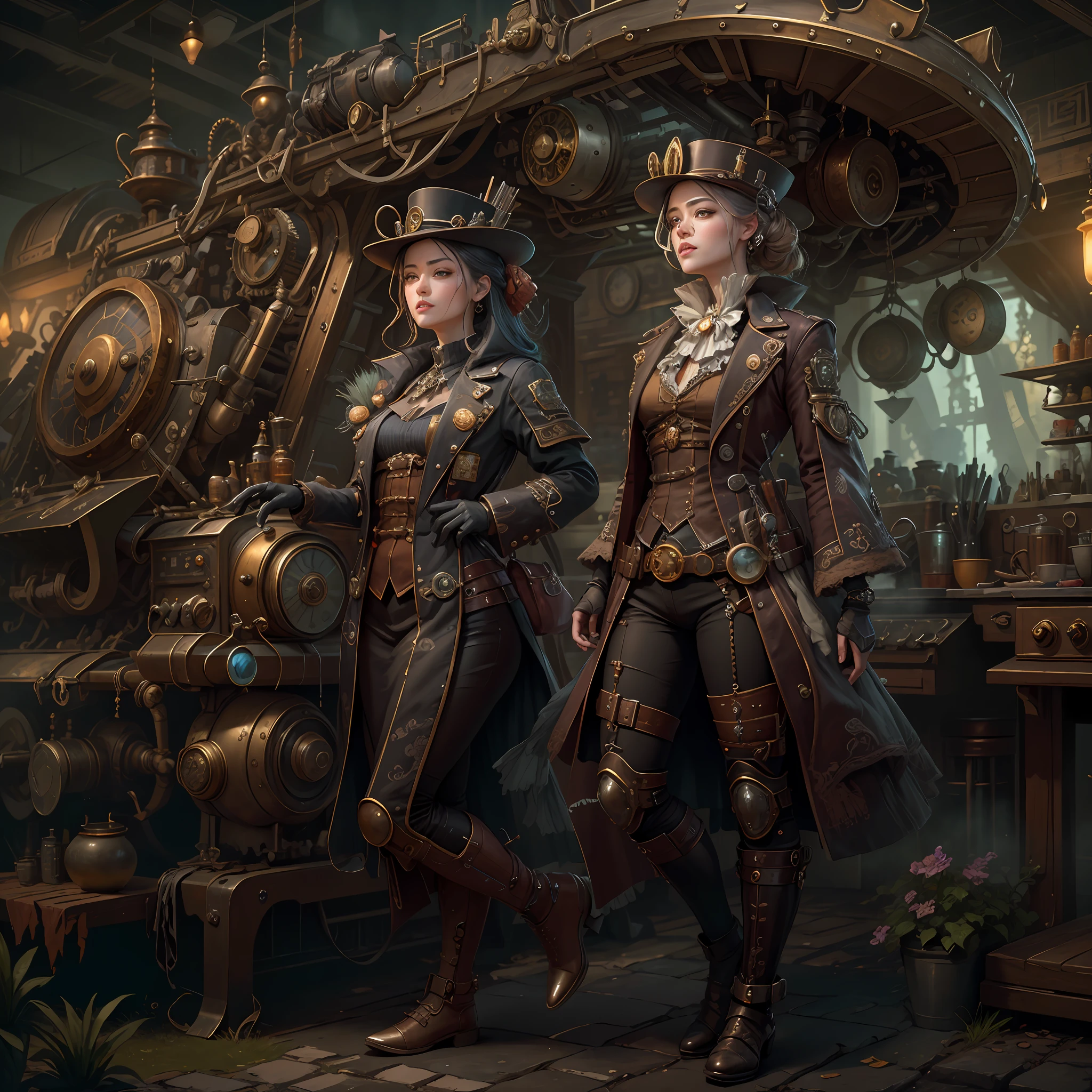 best qualtiy,tmasterpiece,超高分辨率,(realisticlying:1.4),absurderes,(1 couple standing in the manor,(Eye focus),sface focus, Clear facial features),(koh_amberheard:0.8),1 best long shot photo of Mechanical Airship Manor,Fantasy sci-fi vehicles,hyper realisitc,steampunc,Complex design,insanely details,finely detailled,Steampunk AI,