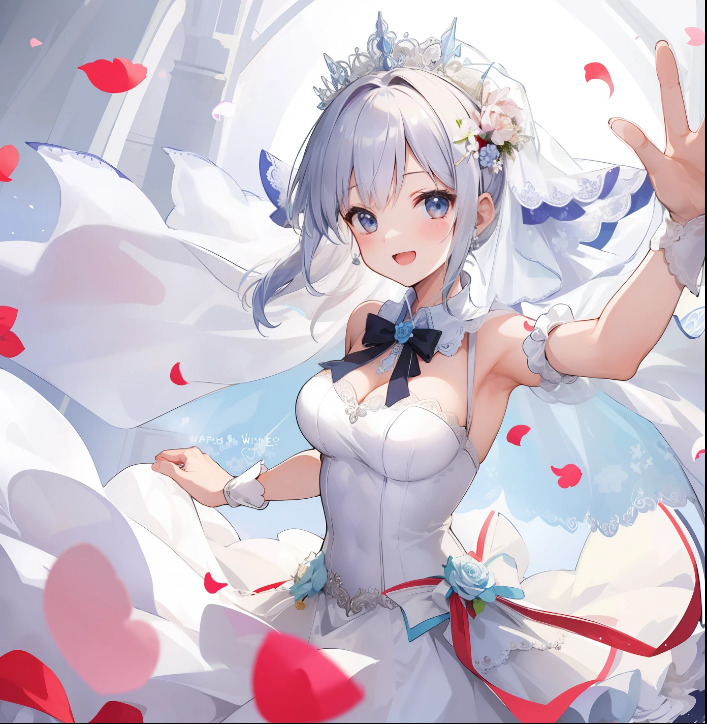 ((Best quality)), 1girl, (wedding dress), happy face