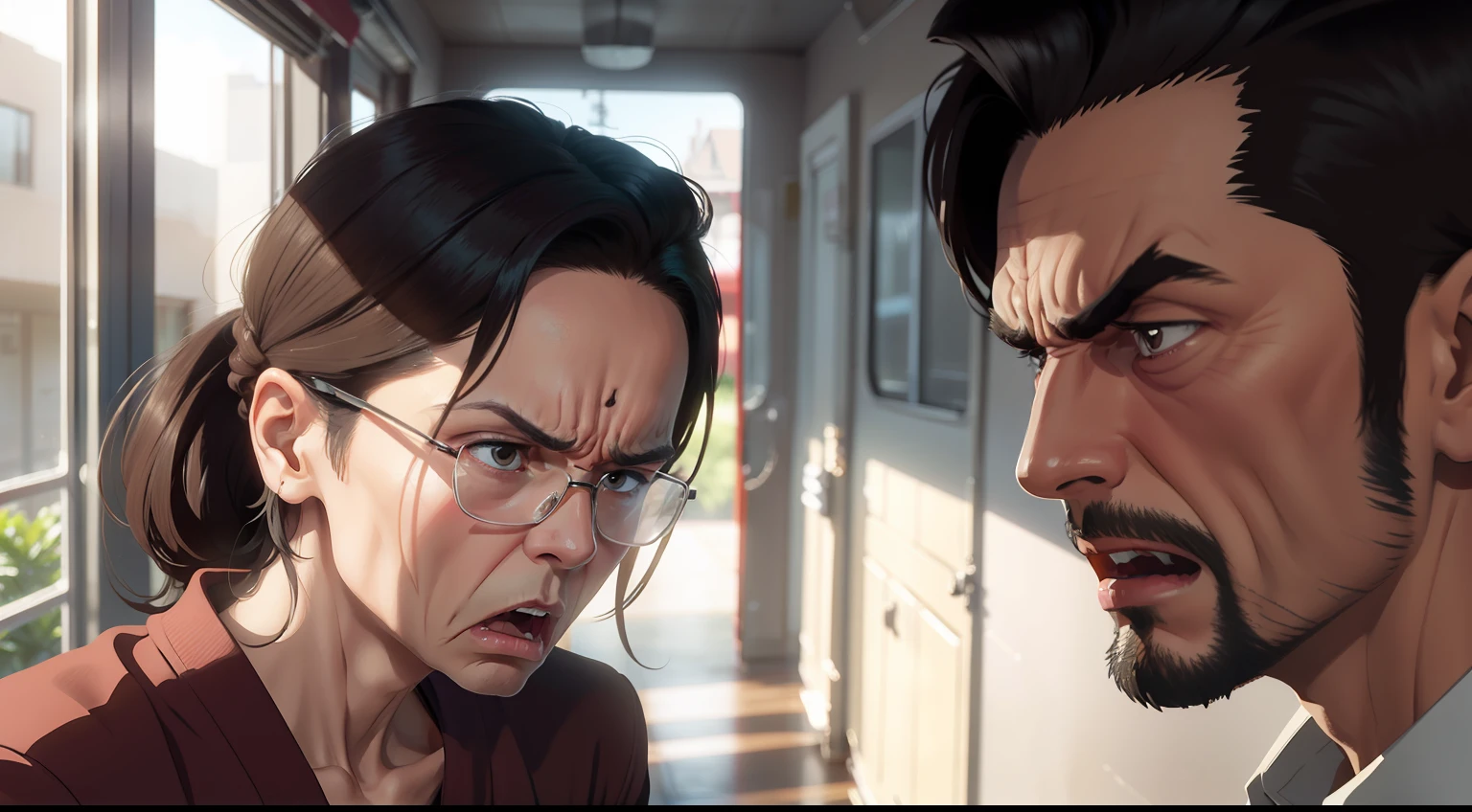 The man was angry,Scolding his wife angrily