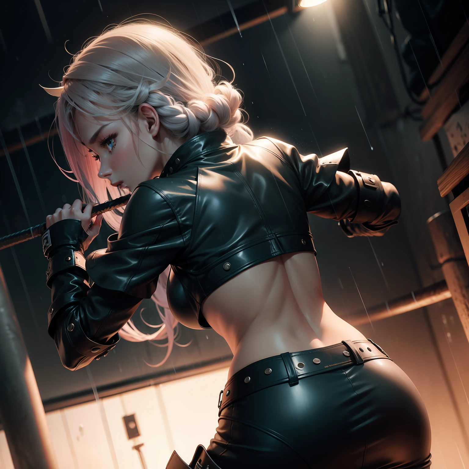 Back female fighting rain