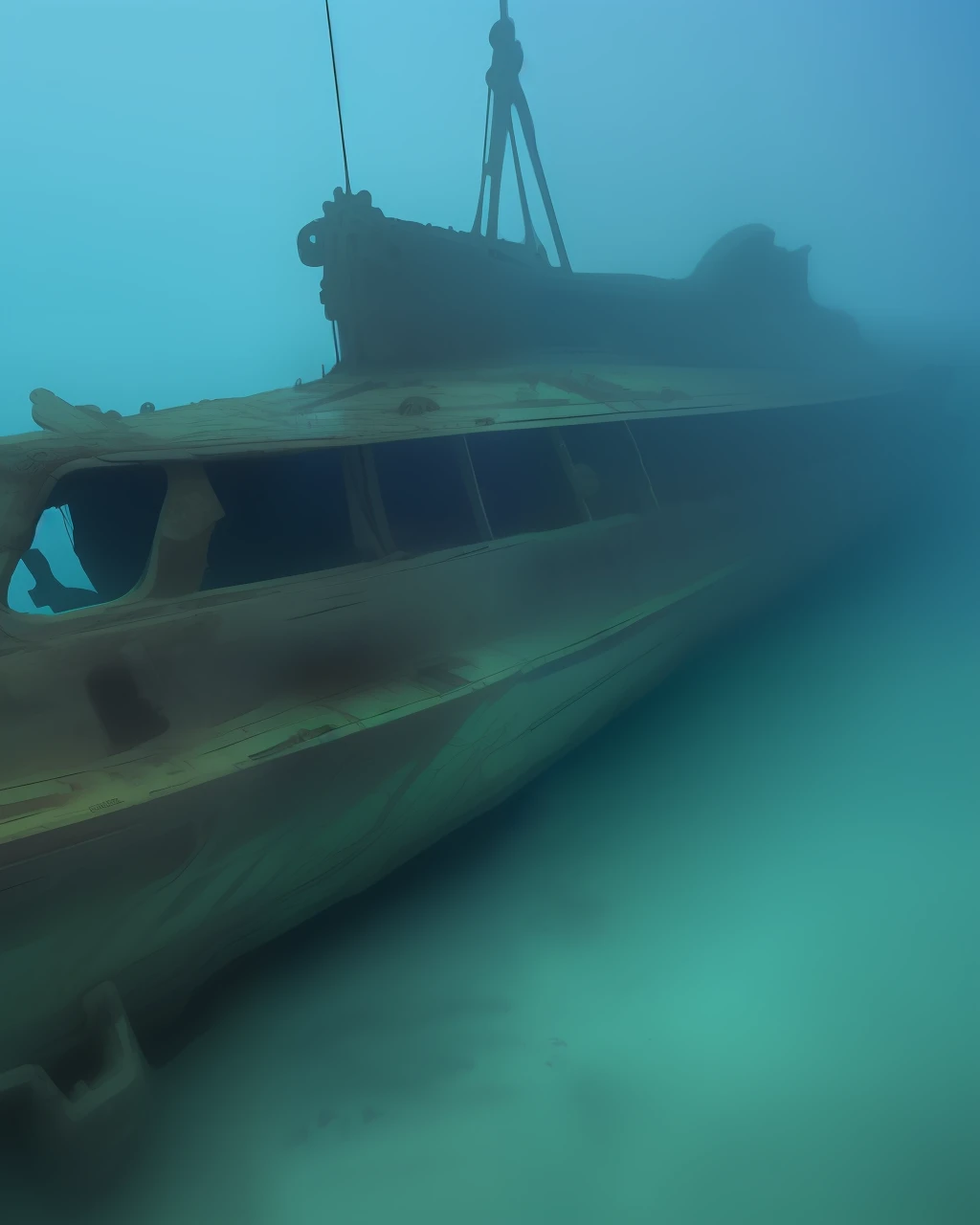An image of a mysterious shipwreck in deep water.
