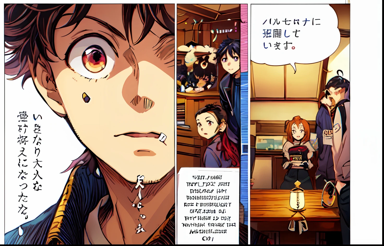 a anime of a boys girls manga, text manga, color manga, manga color, color manga, color manga panel, simple background