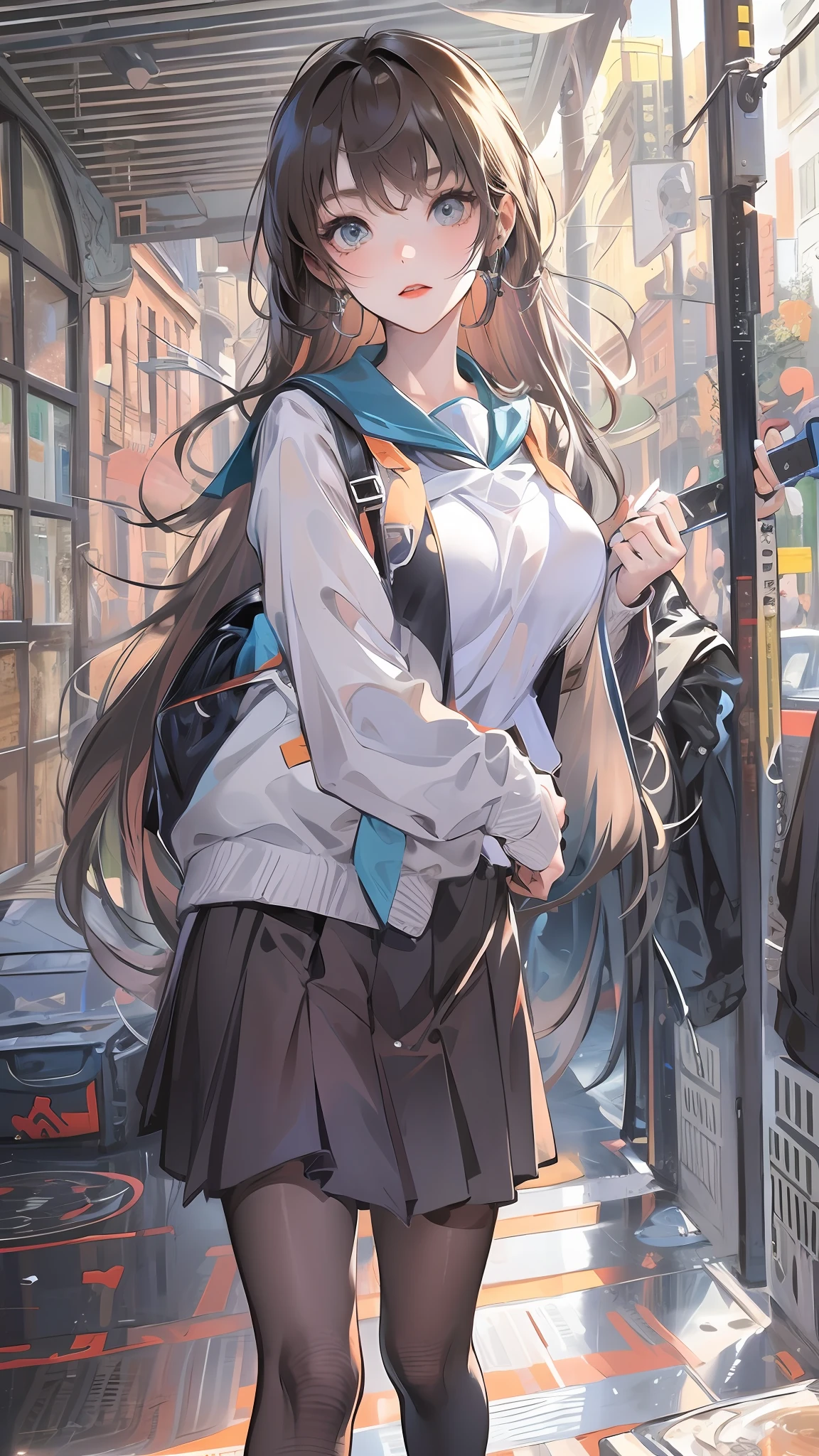 1girl, solo,(best quality),(masterpiece:1.1), full body, looking_at_viewer, dynamic angle, school uniform, cute, clear facial skin,