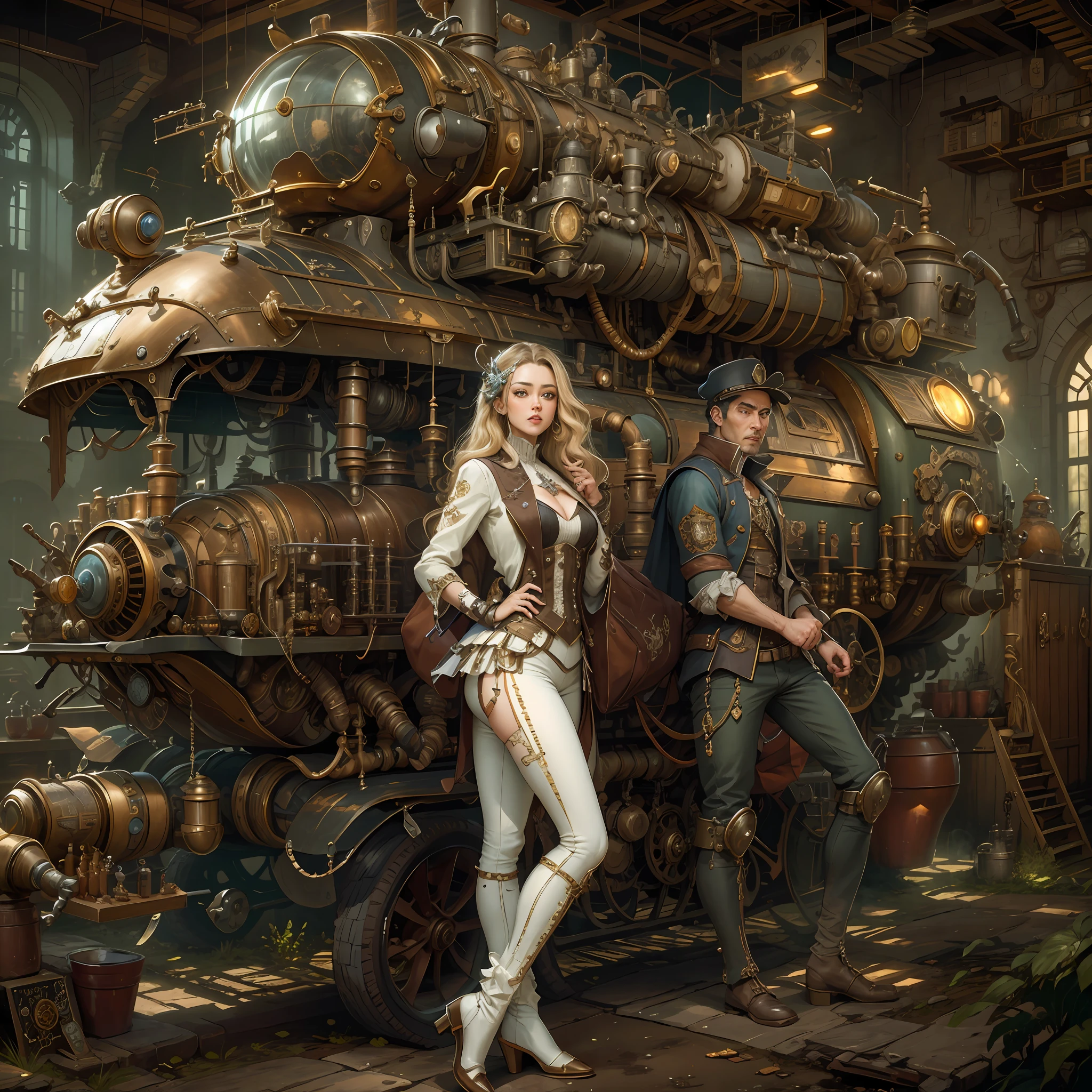 best qualtiy,tmasterpiece,超高分辨率,(realisticlying:1.4),absurderes,(1 couple standing in the manor,(Eye focus),sface focus, Clear facial features),(koh_amberheard:0.8),1 best long shot photo of Mechanical Airship Manor,Fantasy sci-fi vehicles,hyper realisitc,steampunc,Complex design,insanely details,finely detailled,Steampunk AI,