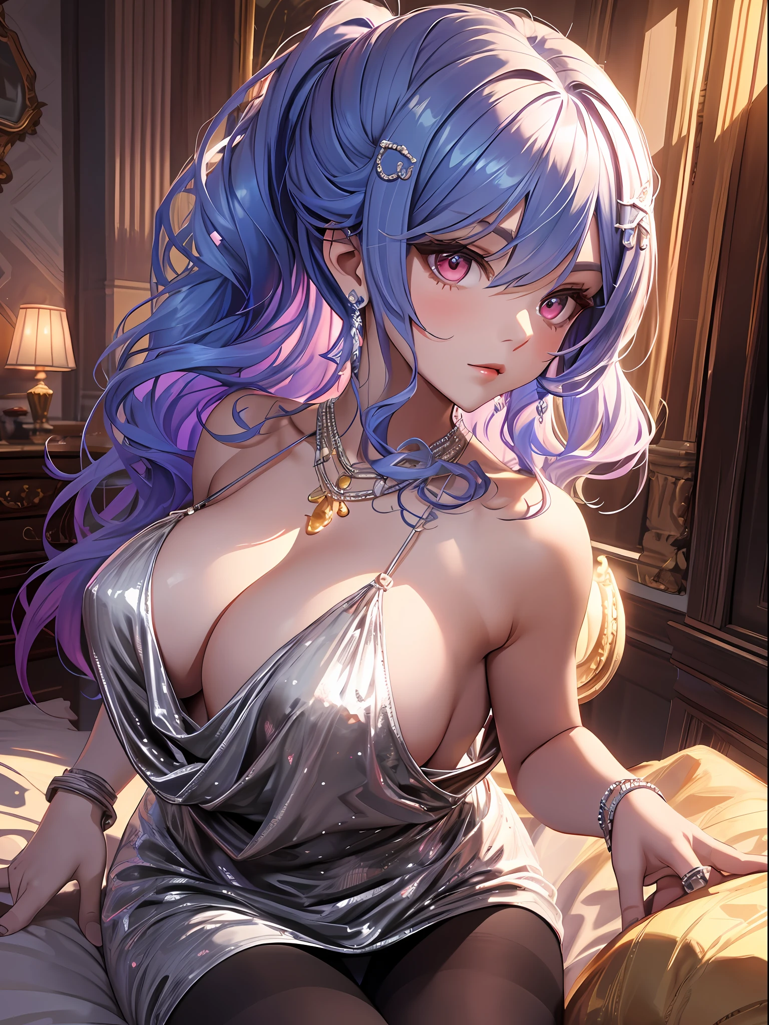 1个Giant Breast Girl!Ray traching,Best shadow,A high resolution(dim murky lights)detailedbackground(liveroom)Fluffy silver hair,plump and slender girl,With a high ponytail, Avoid golden eyes in the ominous living room(Girl wears white shirt,Black wrinkled skirt,Wear yours with black sheer pantyhose)It shows a delicate and slender figure and beautiful curves,Limbs with correct and reasonable position!hand behind head,The fingers are slender and slender!Stand dignified,detail in face!Delicate facial features!Pay attention to the details of the position of the legs!Pay attention to hand details!high high quality!More eligible!Reduce errors!Painting is more elaborate,Ultra-detailed CG,The picture is more reasonable!Pay attention to finger details!8k wallpaper,tmasterpiece,Double pupil details!Reduce eye size differences!Limit the number of fingers!,H cup big breasts,Blush,